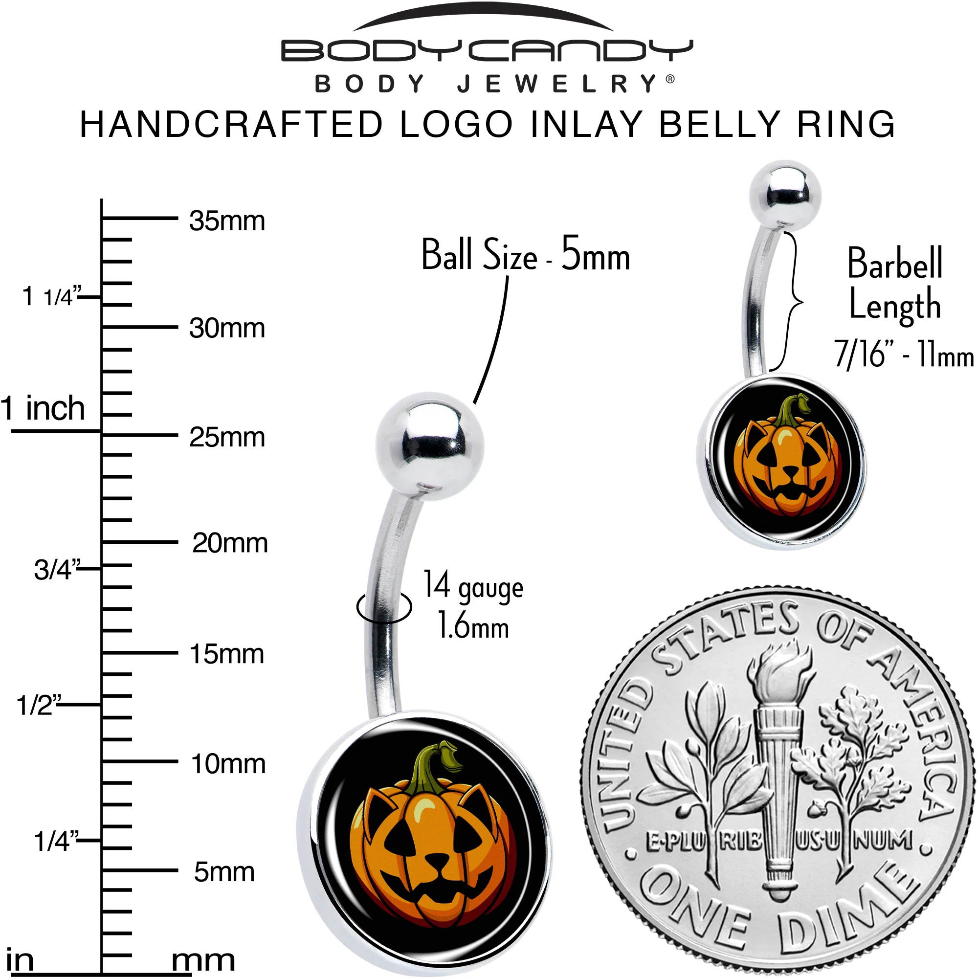 Orange Pumpkin Cat Jack-O-Lantern Belly Ring by Onyx O - Image 6