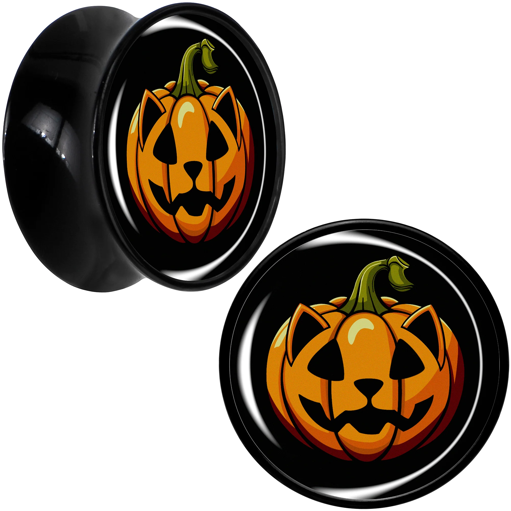 Orange Pumpkin Cat Jack-O-Lantern Black Acrylic Saddle Plug Set by Onyx O - Image 11