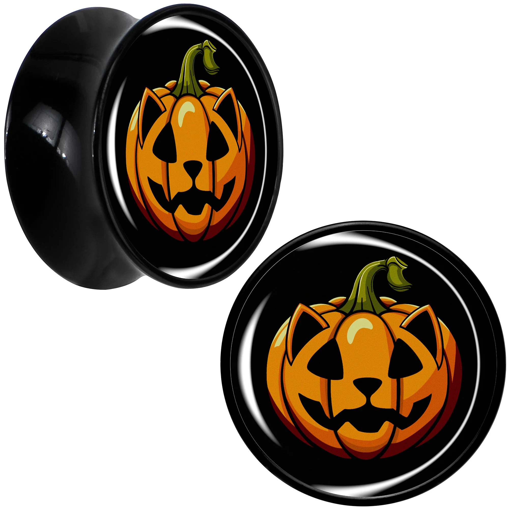 Orange Pumpkin Cat Jack-O-Lantern Black Acrylic Saddle Plug Set by Onyx O - Image 12