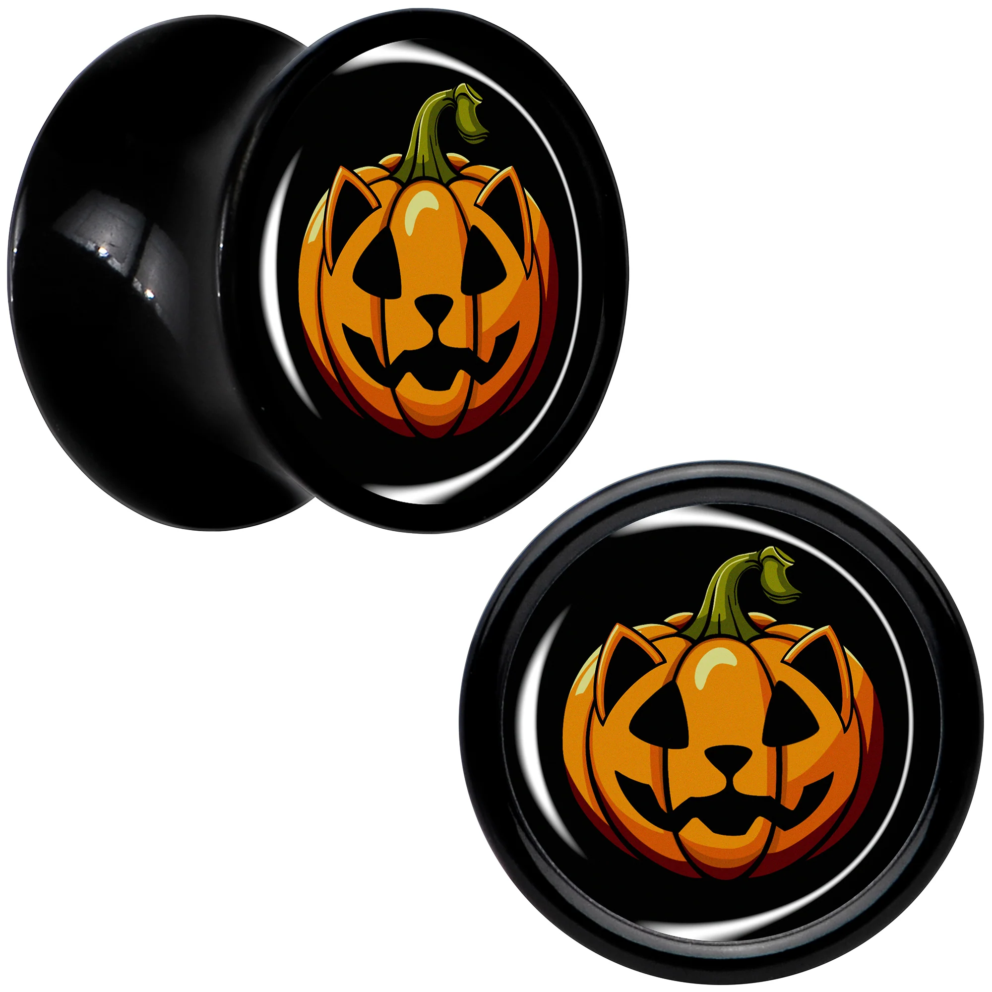 Orange Pumpkin Cat Jack-O-Lantern Black Acrylic Saddle Plug Set by Onyx O - Image 13