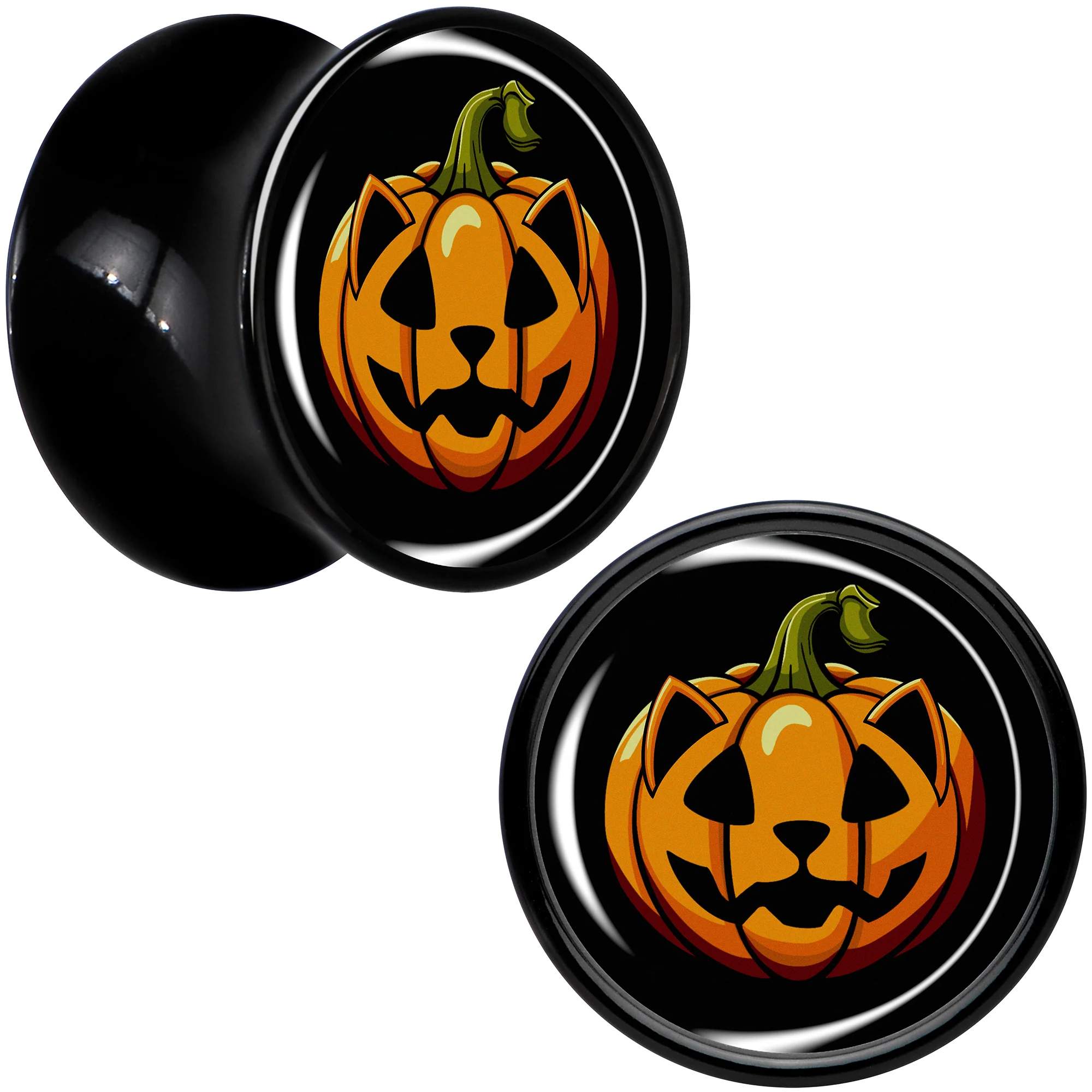 Orange Pumpkin Cat Jack-O-Lantern Black Acrylic Saddle Plug Set by Onyx O - Image 2