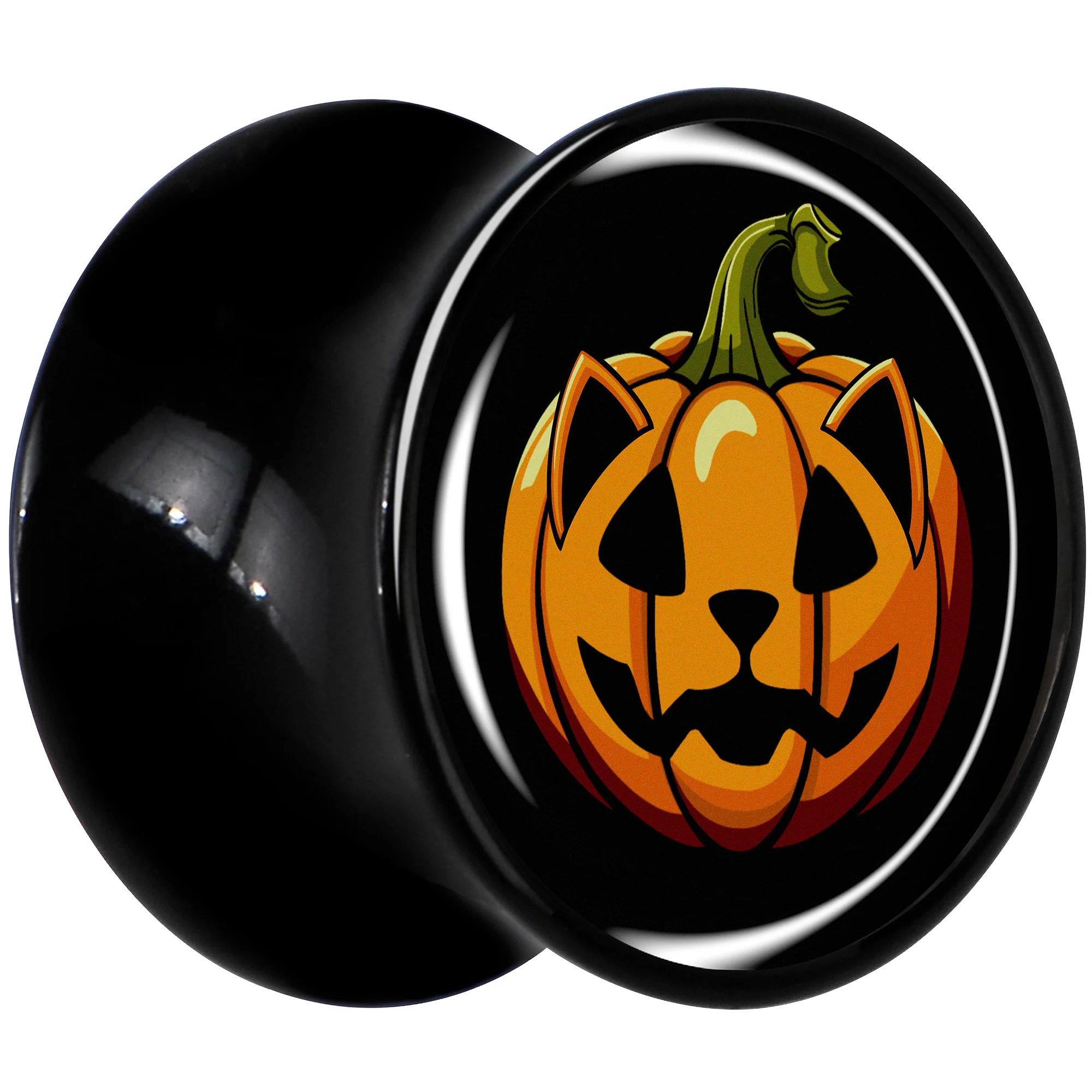 Orange Pumpkin Cat Jack-O-Lantern Black Acrylic Saddle Plug Set by Onyx O - Image 3