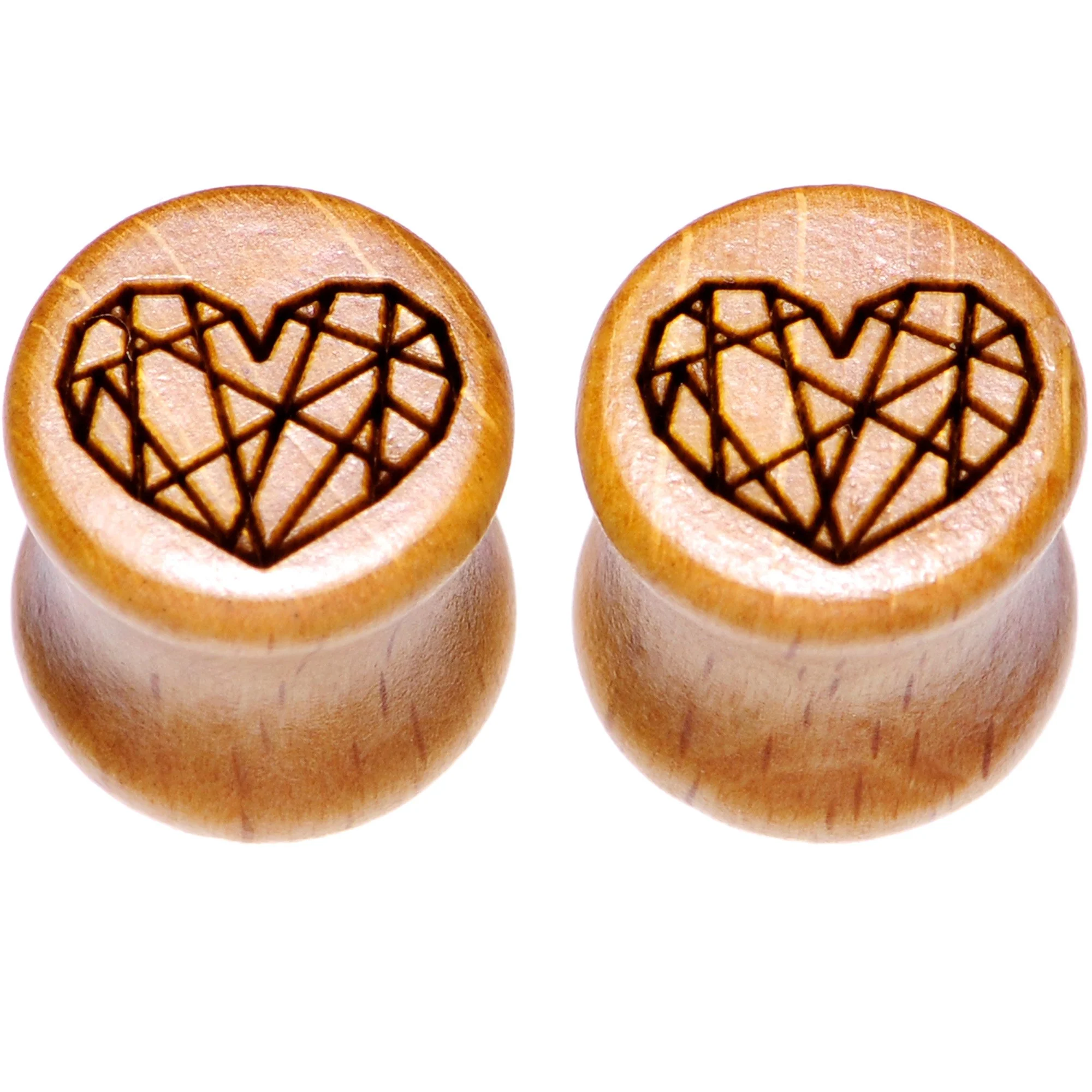 Organic Beechwood Geometric Heart Saddle Plug Set 0G to 25mm - Image 2