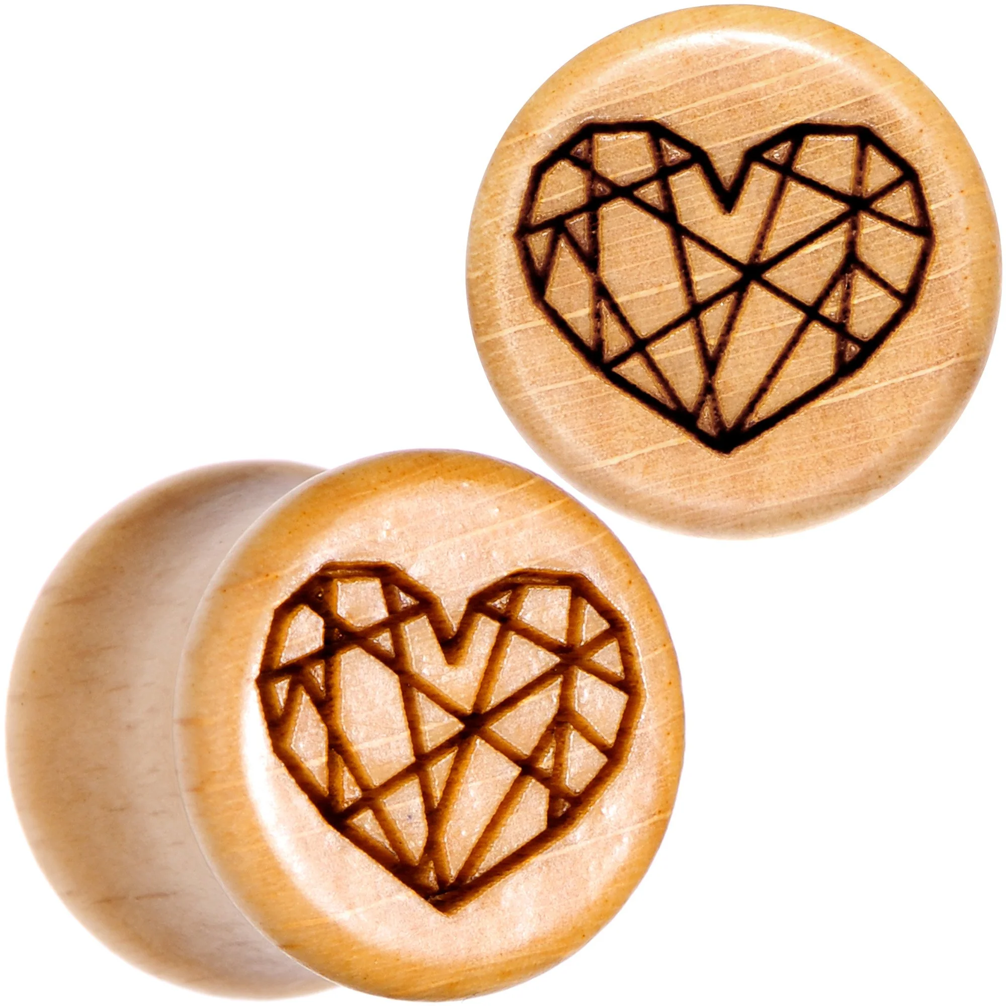 Organic Beechwood Geometric Heart Saddle Plug Set 0G to 25mm - Image 7