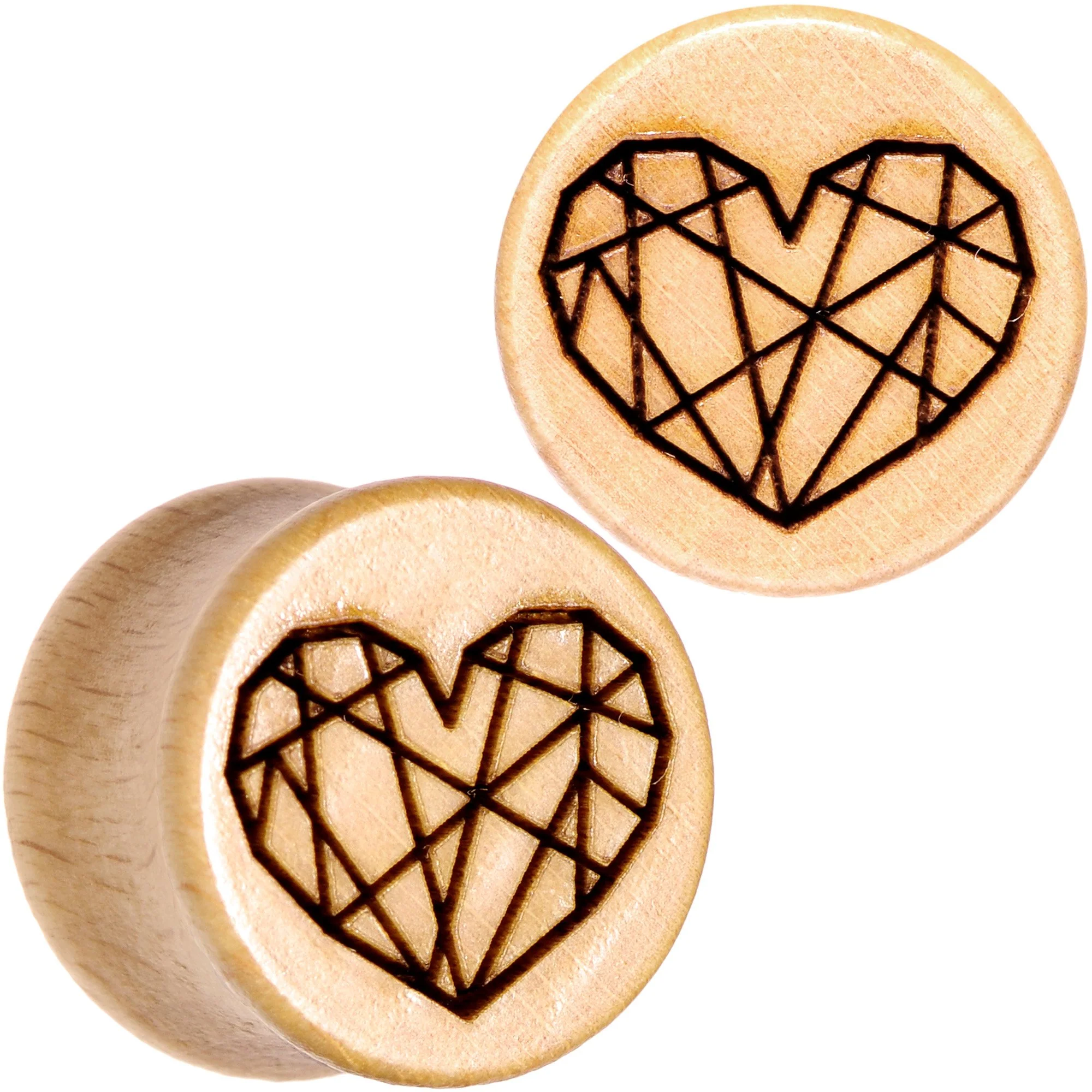 Organic Beechwood Geometric Heart Saddle Plug Set 0G to 25mm - Image 9