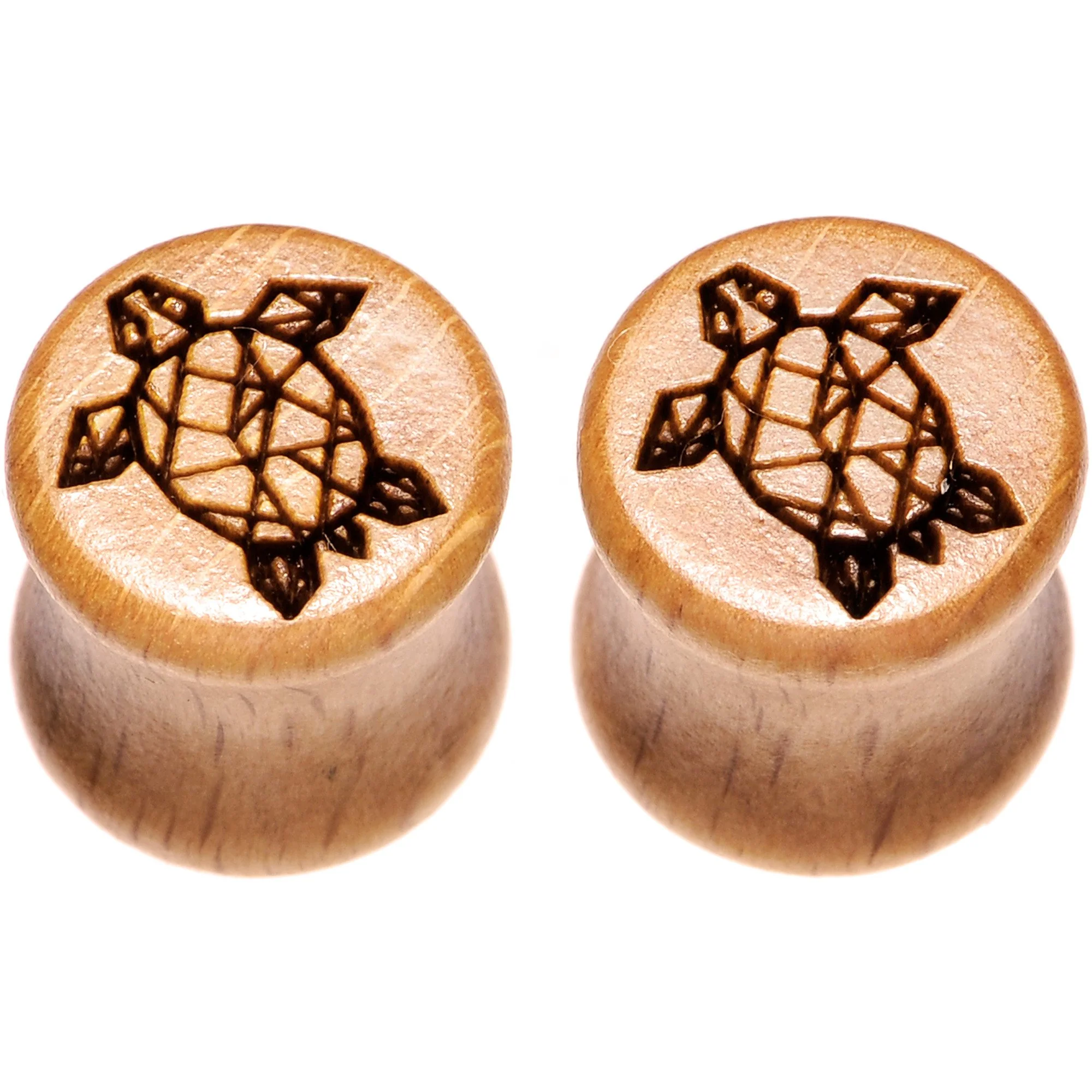 Organic Beechwood Geometric Turtle Saddle Plug Sett 0G to 25mm - Image 2