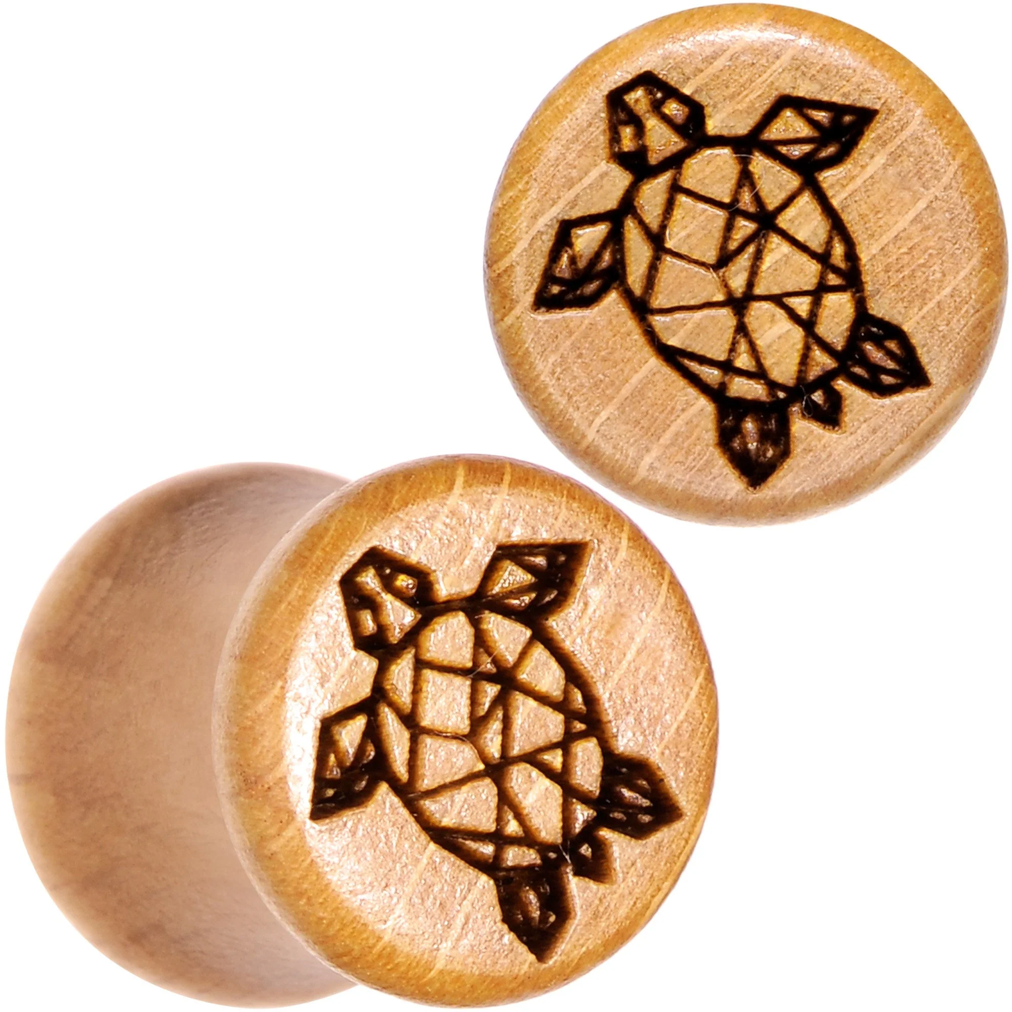 Organic Beechwood Geometric Turtle Saddle Plug Sett 0G to 25mm - Image 6