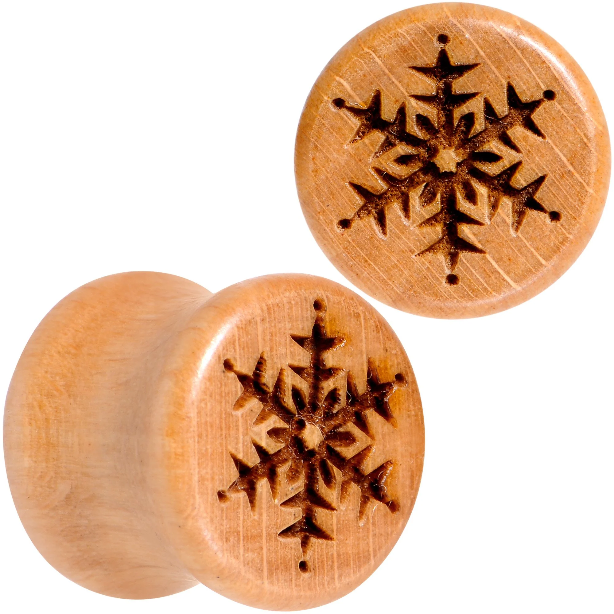 Organic Beechwood Holiday Winter Snowflake Saddle Plug Set Sizes 8mm to 25mm - Image 2