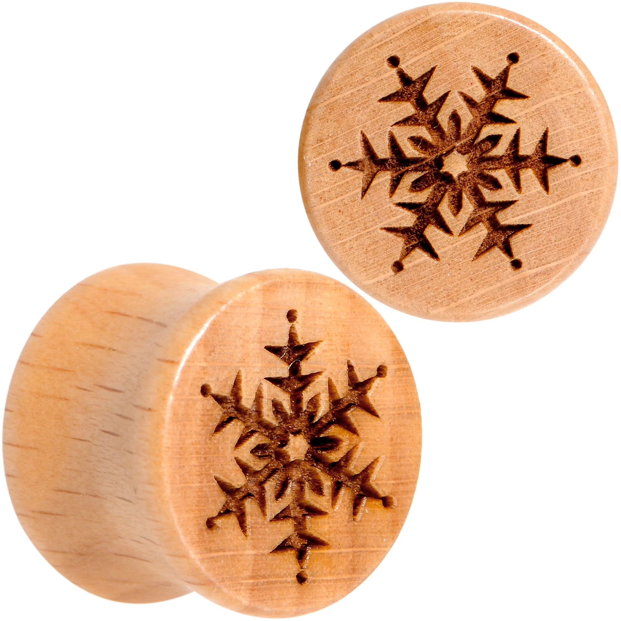 Organic Beechwood Holiday Winter Snowflake Saddle Plug Set Sizes 8mm to 25mm - Image 3