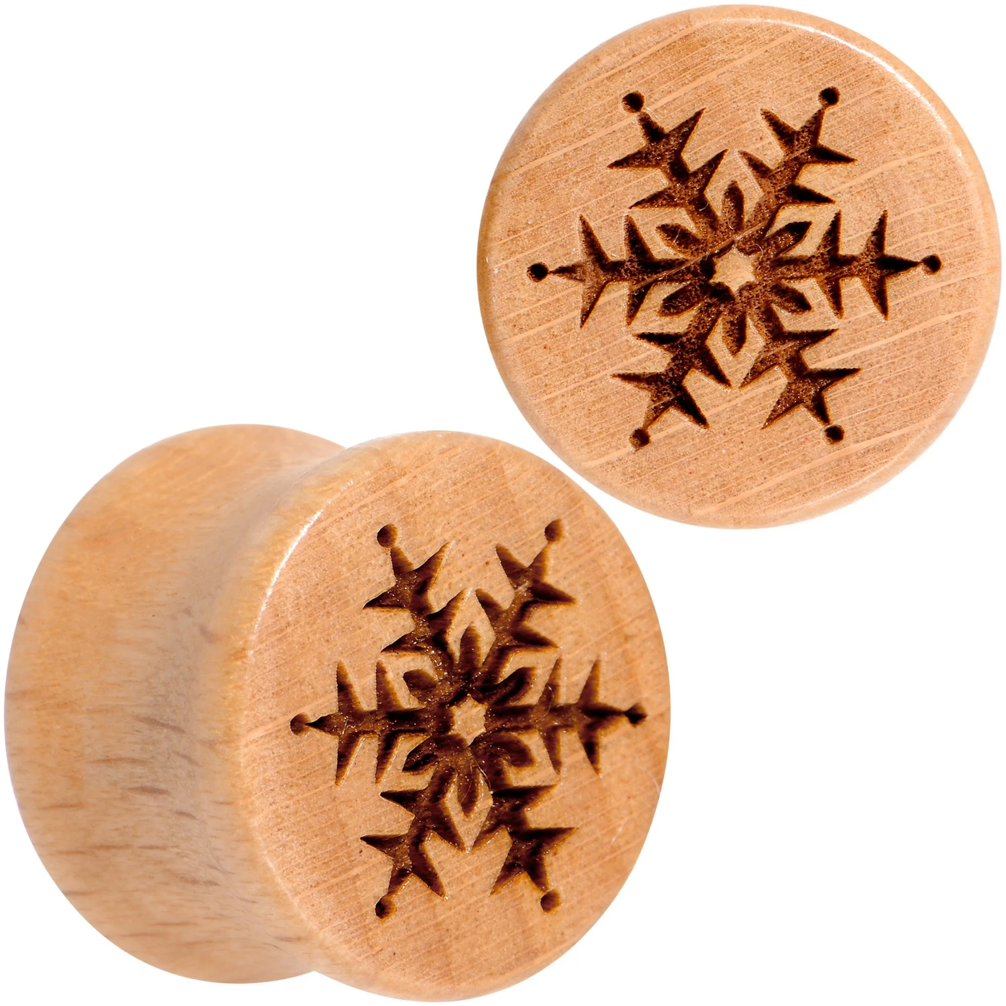 Organic Beechwood Holiday Winter Snowflake Saddle Plug Set Sizes 8mm to 25mm - Image 4