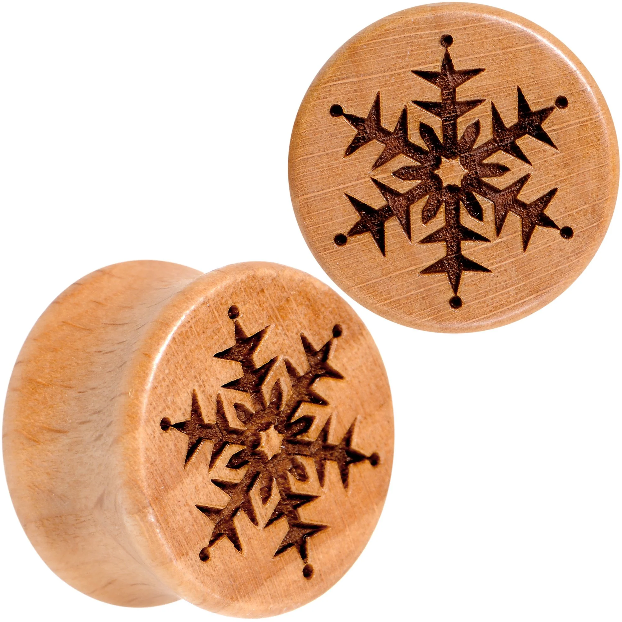 Organic Beechwood Holiday Winter Snowflake Saddle Plug Set Sizes 8mm to 25mm - Image 5