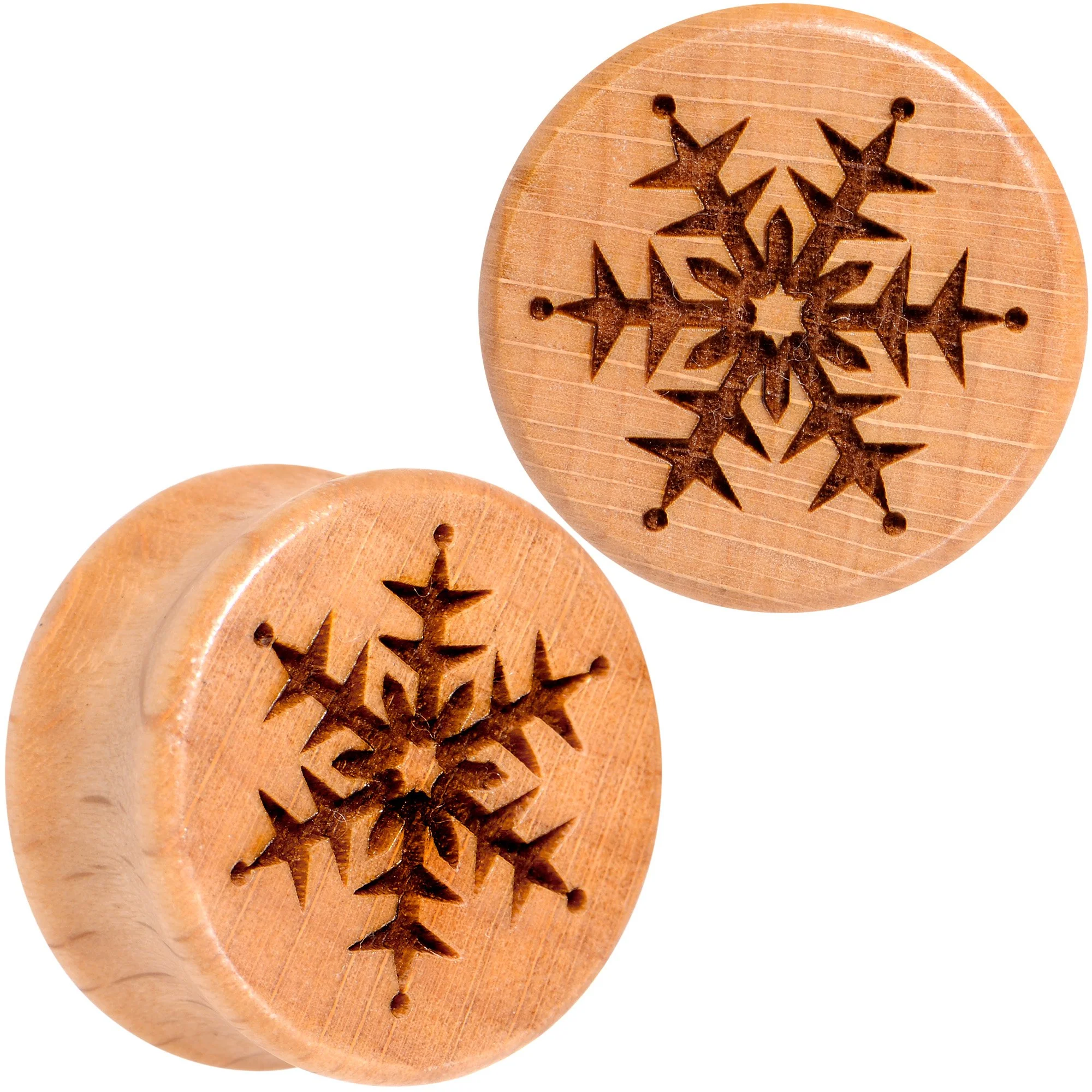 Organic Beechwood Holiday Winter Snowflake Saddle Plug Set Sizes 8mm to 25mm - Image 6