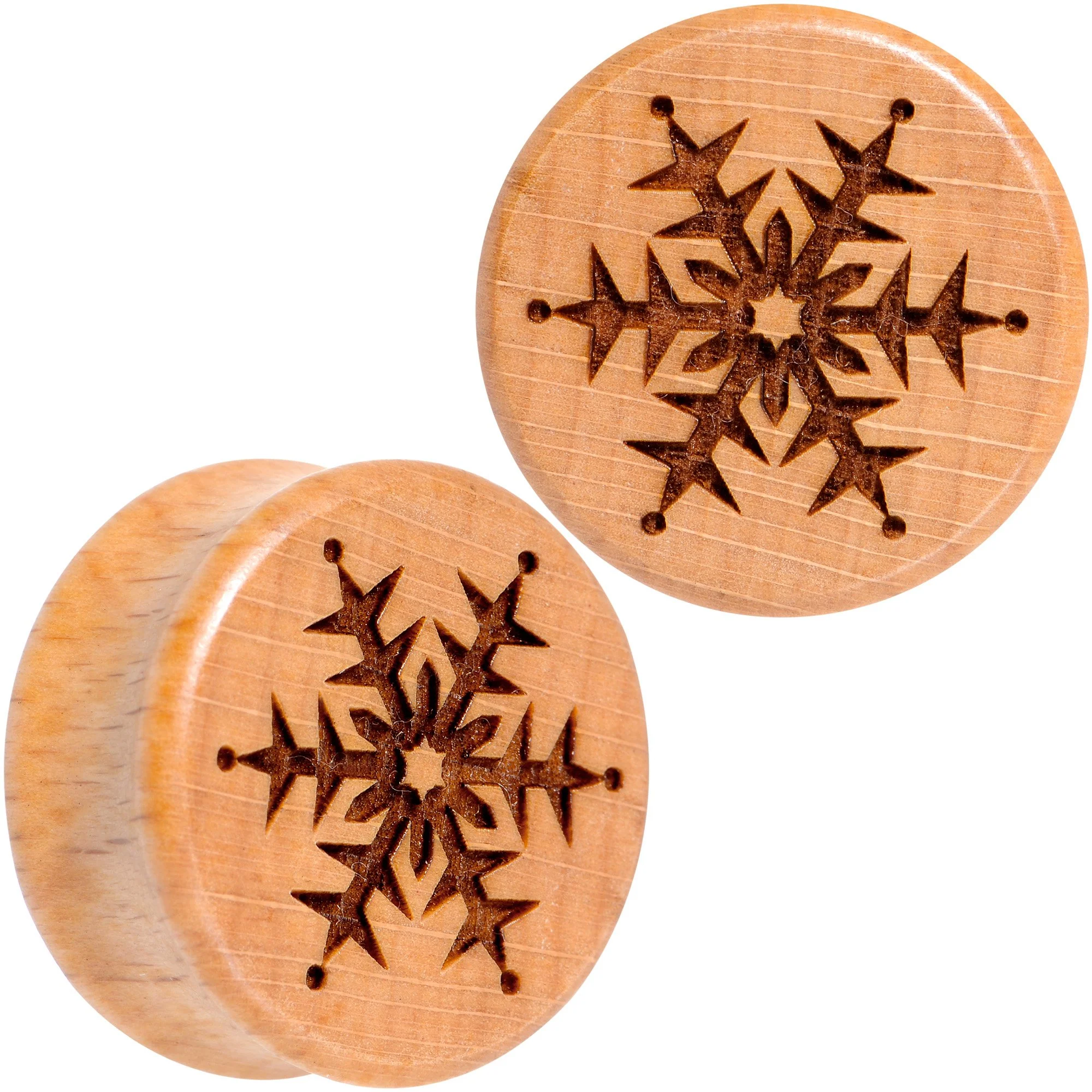 Organic Beechwood Holiday Winter Snowflake Saddle Plug Set Sizes 8mm to 25mm - Image 7
