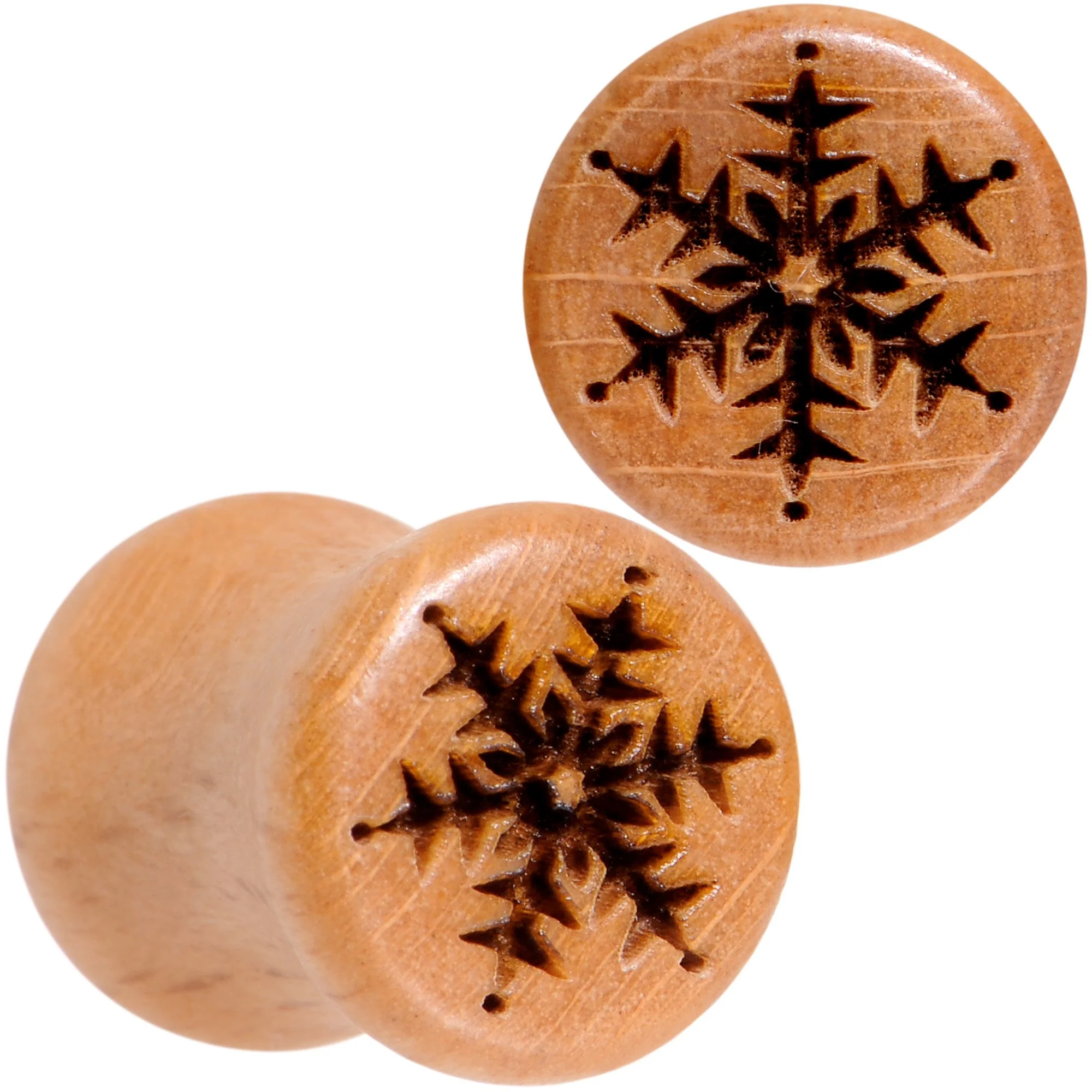 Organic Beechwood Holiday Winter Snowflake Saddle Plug Set Sizes 8mm to 25mm - Image 8