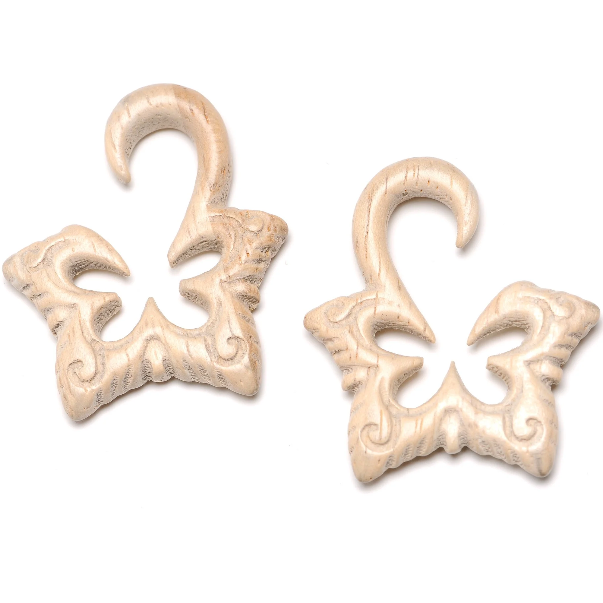 Organic Hand Carved Wood Lotus Flower Butterfly Hanger Plug Set 4mm to 10mm - Image 3