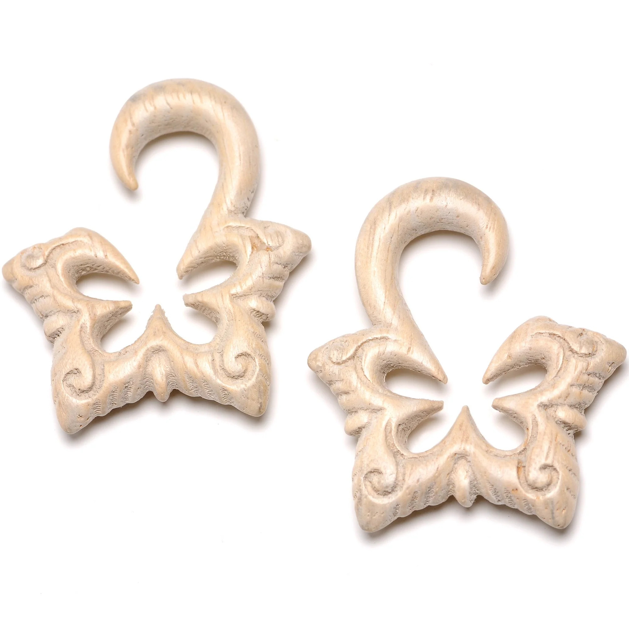 Organic Hand Carved Wood Lotus Flower Butterfly Hanger Plug Set 4mm to 10mm - Image 4