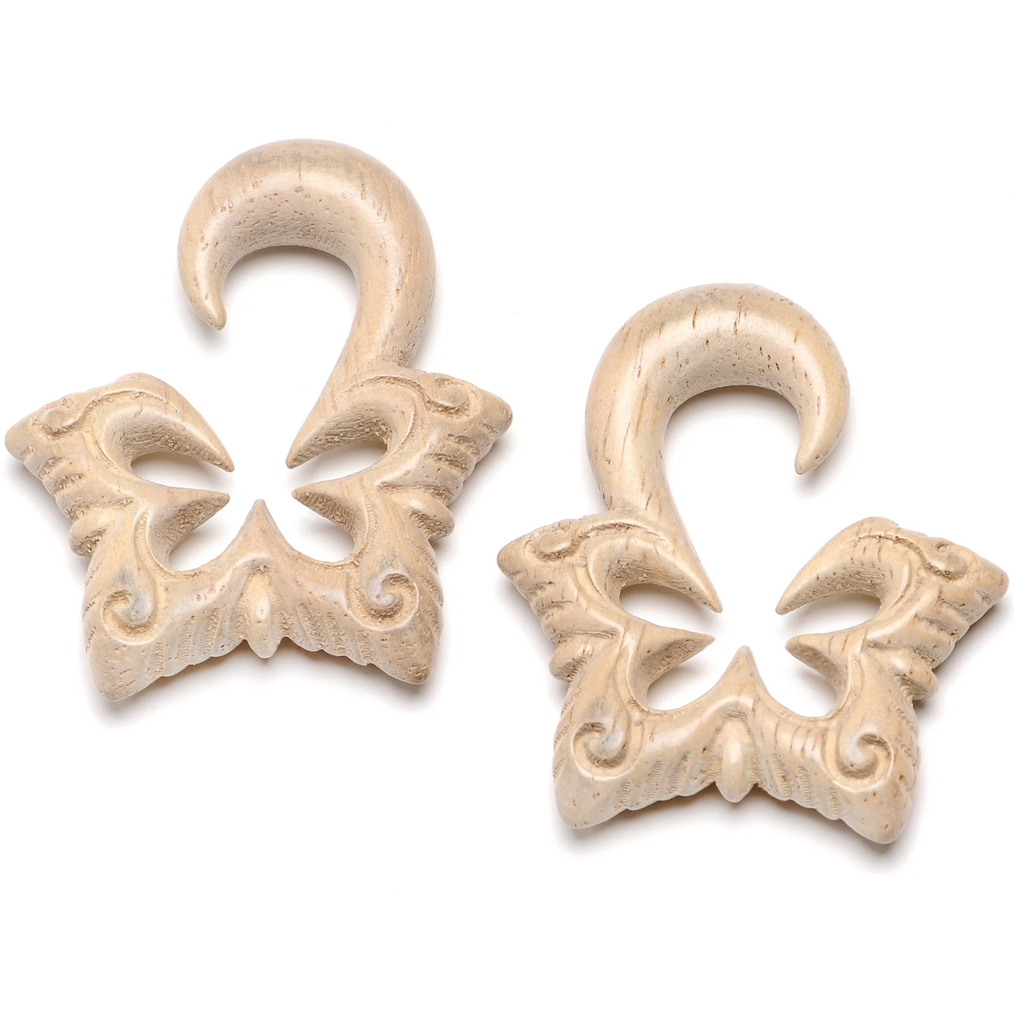Organic Hand Carved Wood Lotus Flower Butterfly Hanger Plug Set 4mm to 10mm - Image 5