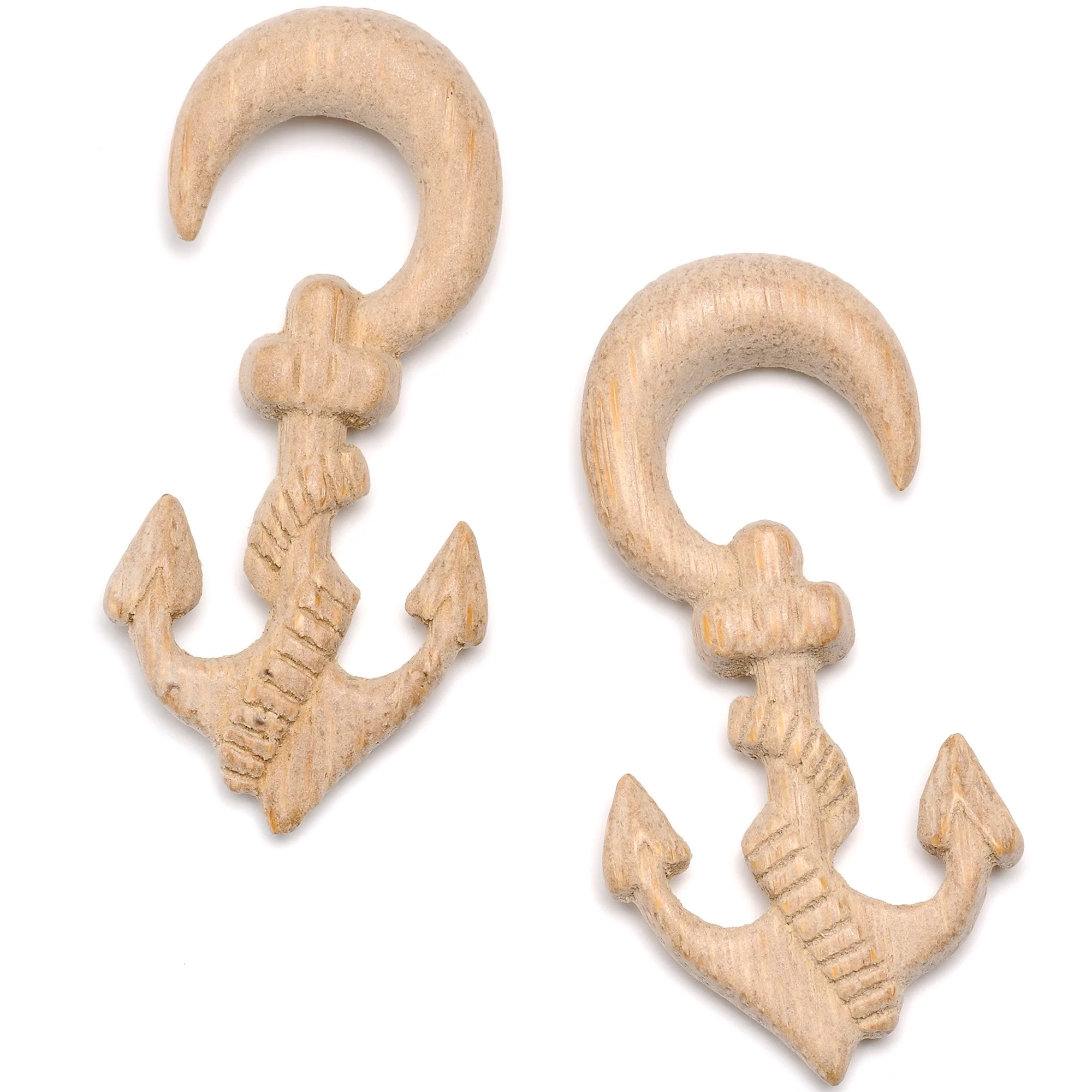 Organic Hand Carved Wood Nautical Anchor Hanger Plug Set 4mm to 10mm - Image 2