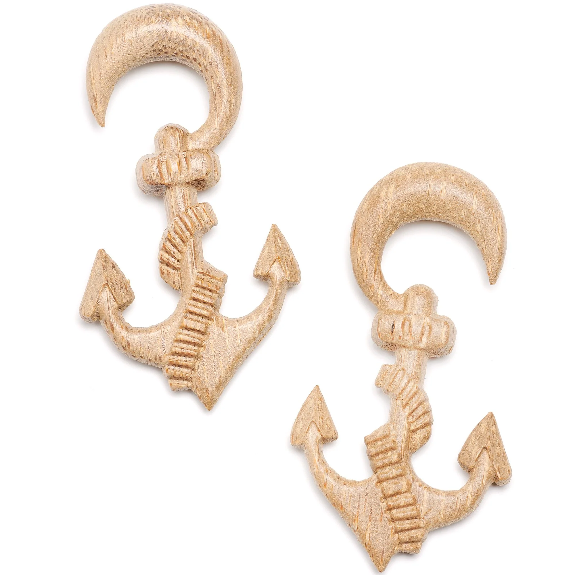 Organic Hand Carved Wood Nautical Anchor Hanger Plug Set 4mm to 10mm - Image 3