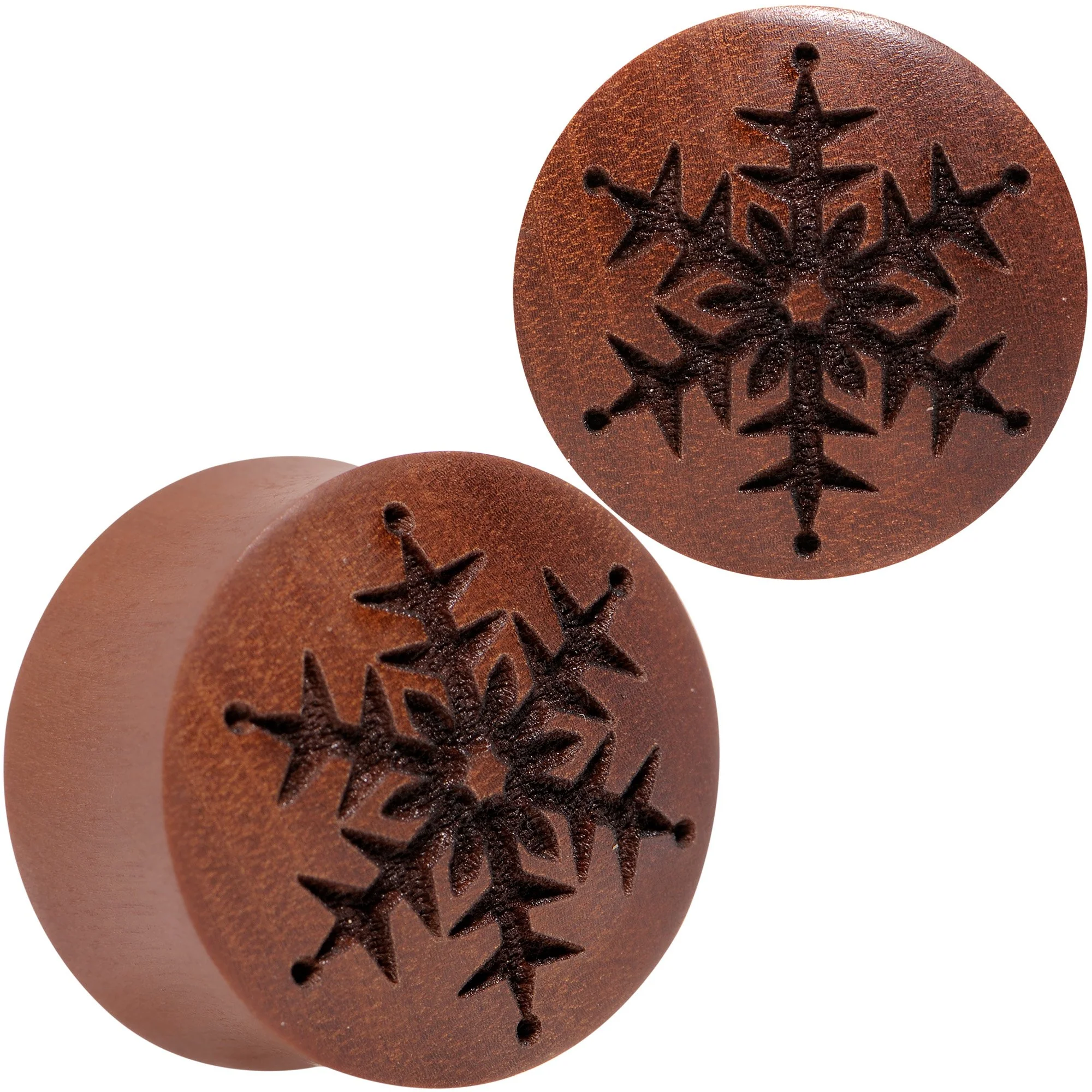 Organic Sawo Wood Holiday Winter Snowflake Saddle Plug Set Sizes 8mm to 25mm - Image 3