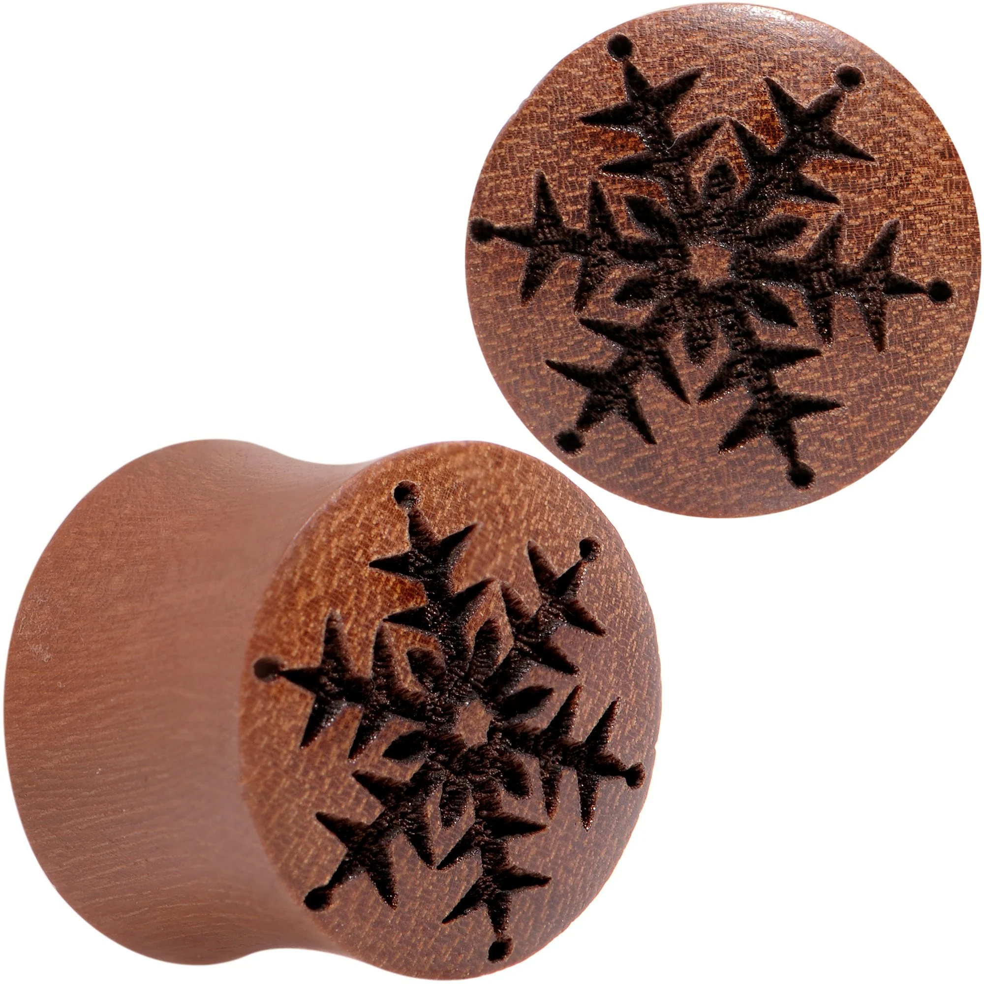Organic Sawo Wood Holiday Winter Snowflake Saddle Plug Set Sizes 8mm to 25mm - Image 7