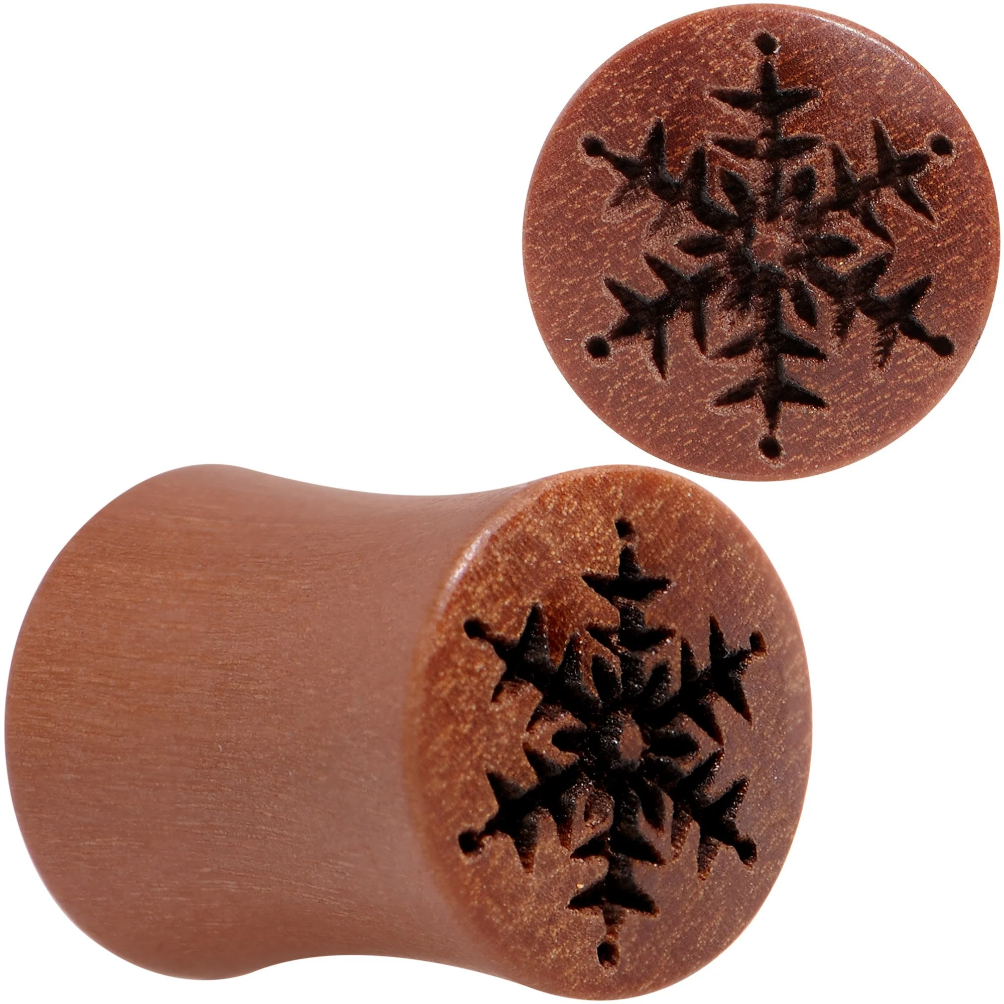 Organic Sawo Wood Holiday Winter Snowflake Saddle Plug Set Sizes 8mm to 25mm - Image 8