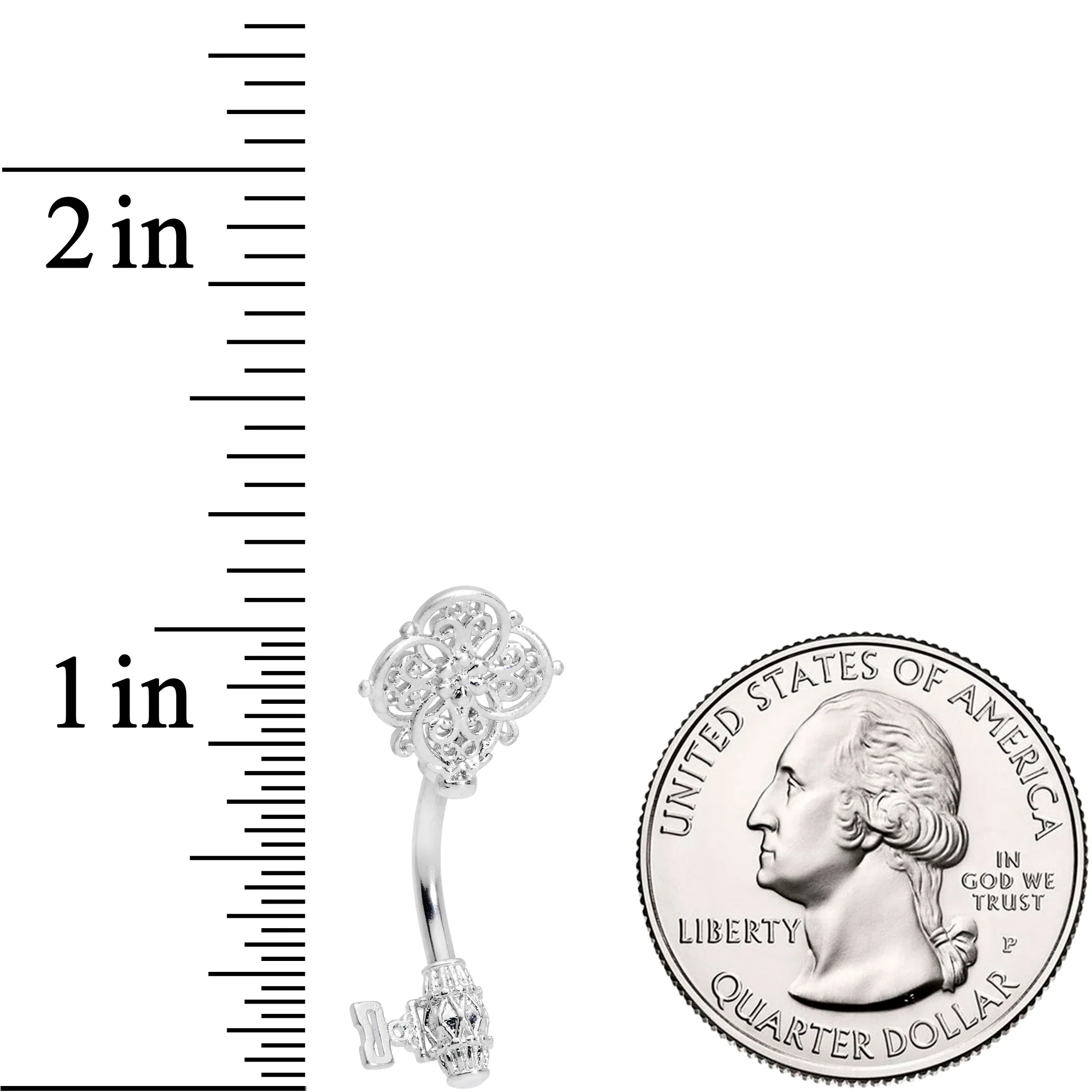Ornate Filigree Key Top Mount Belly Ring - Image 2