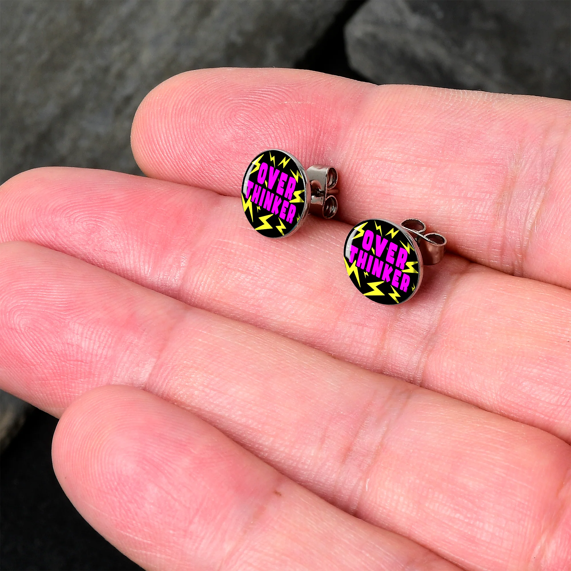Over Thinker Impact Stud Earrings by Onyx O - Image 2