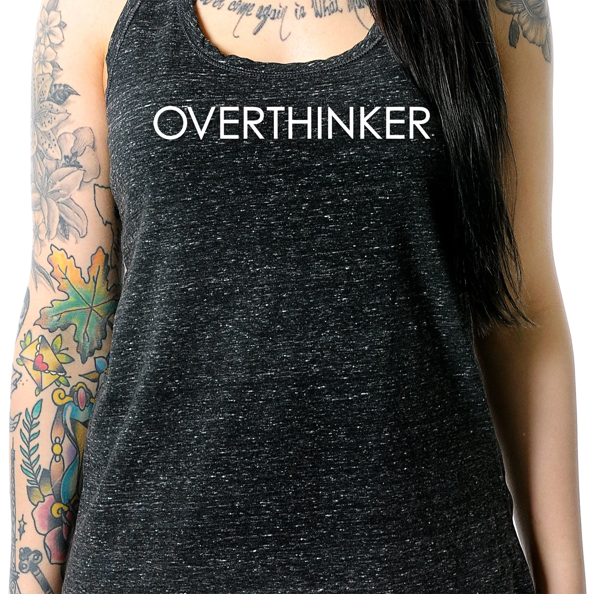 Overthinker Black Gray Cosmic Twist Back Tank Top - Image 3