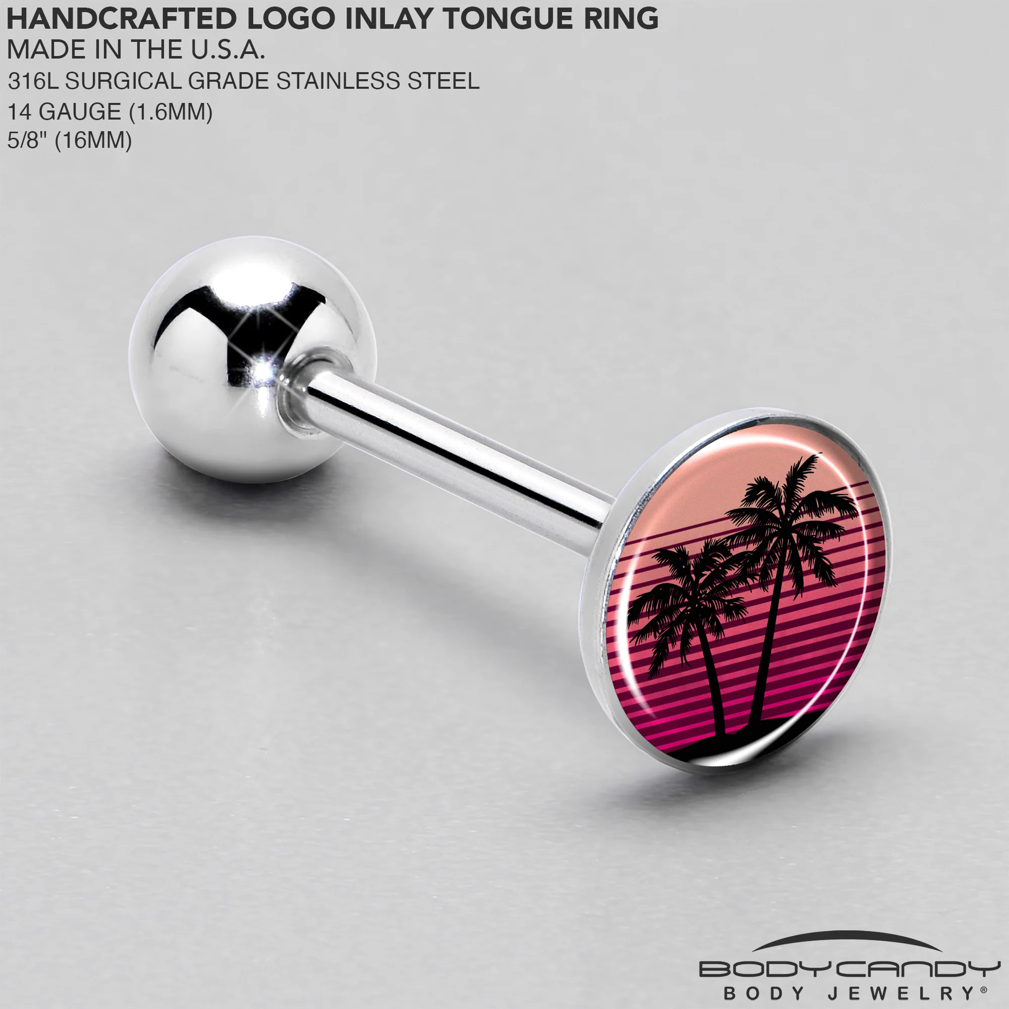 Palm Tree Retro Sunset Barbell Tongue Ring by Onyx O - Image 4