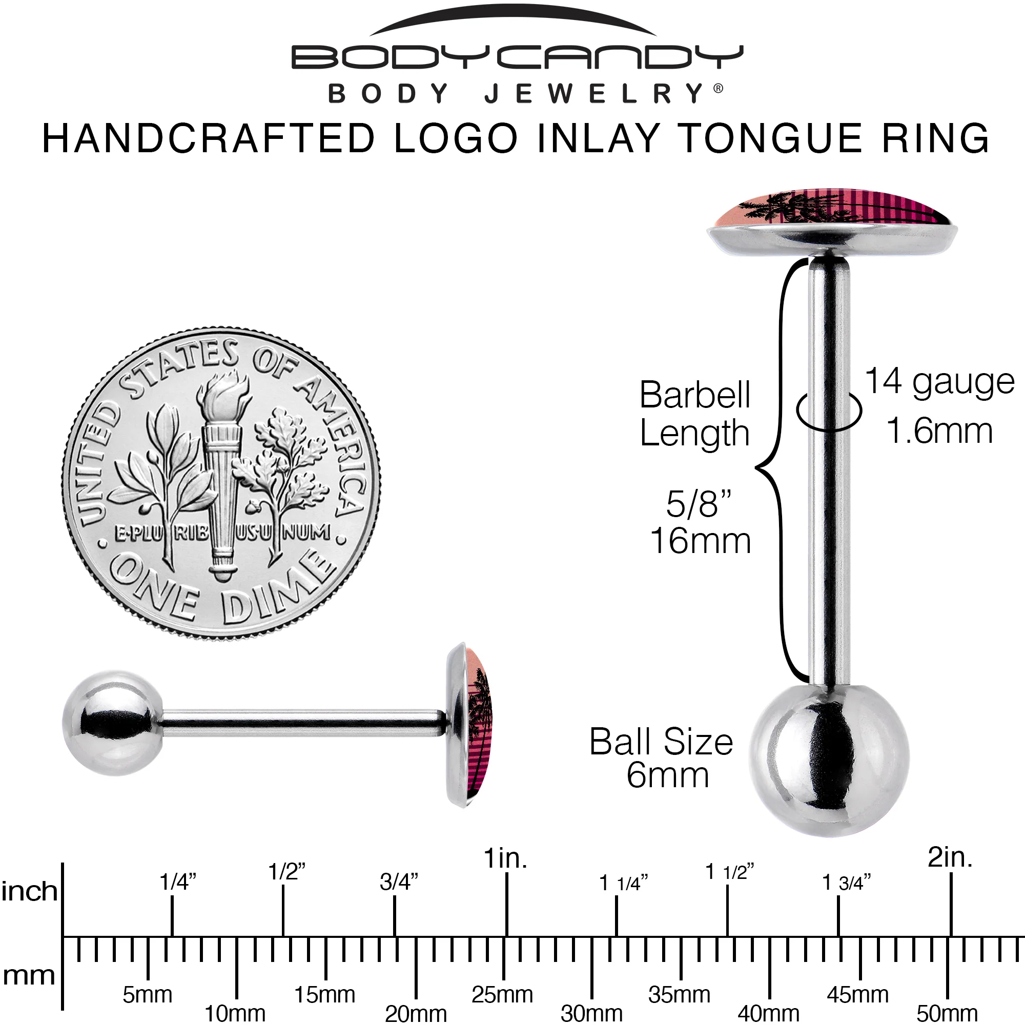 Palm Tree Retro Sunset Barbell Tongue Ring by Onyx O - Image 5