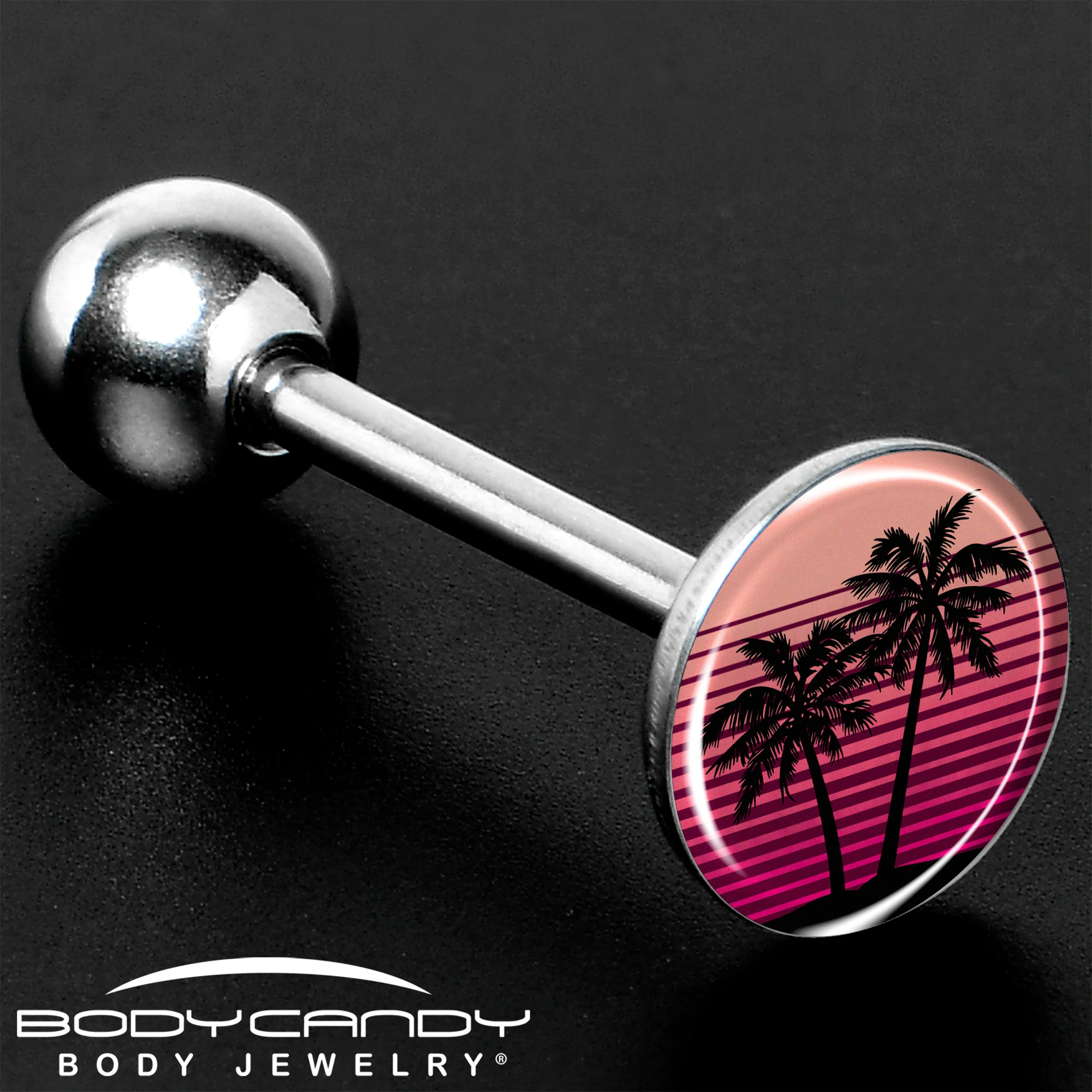 Palm Tree Retro Sunset Barbell Tongue Ring by Onyx O - Image 8