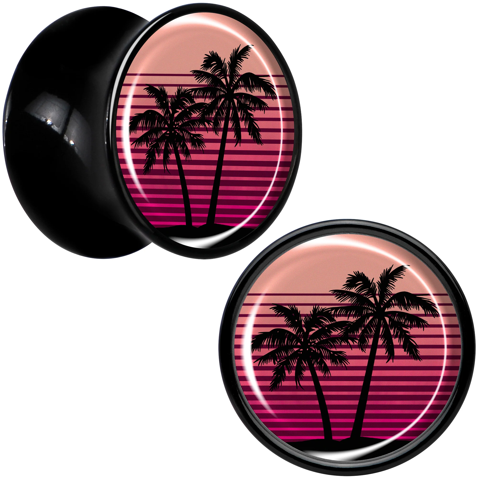 Palm Tree Retro Sunset Black Acrylic Saddle Plug Set by Onyx O - Image 2
