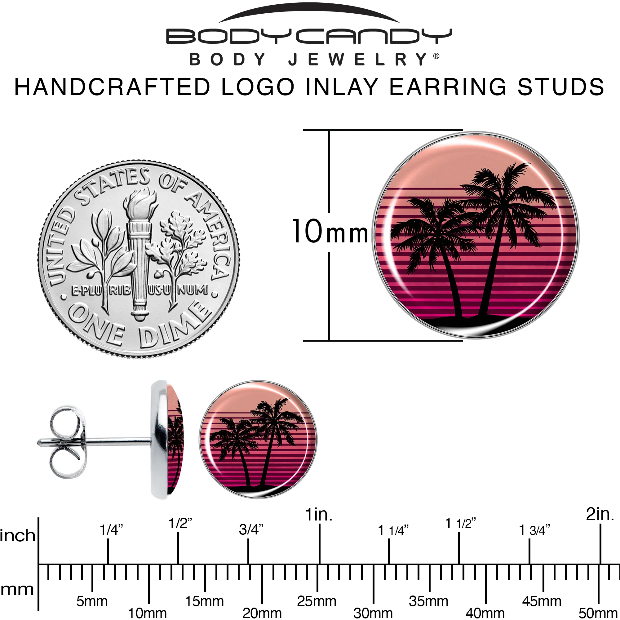 Palm Tree Retro Sunset Stud Earrings by Onyx O - Image 6