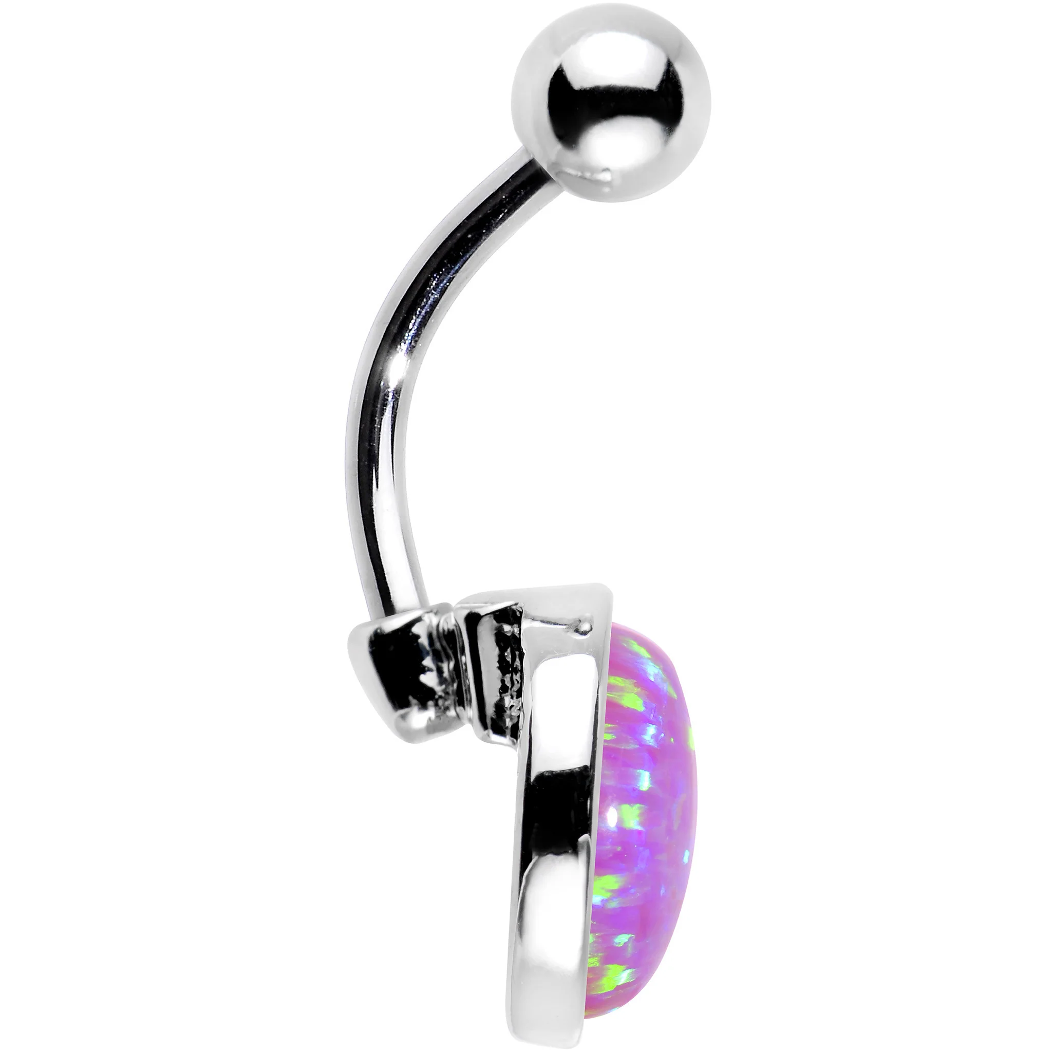 Party Pink Synthetic Opal Stainless Steel Bottom Mount Belly Ring - Image 2