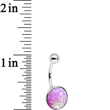 Party Pink Synthetic Opal Stainless Steel Bottom Mount Belly Ring - Image 3