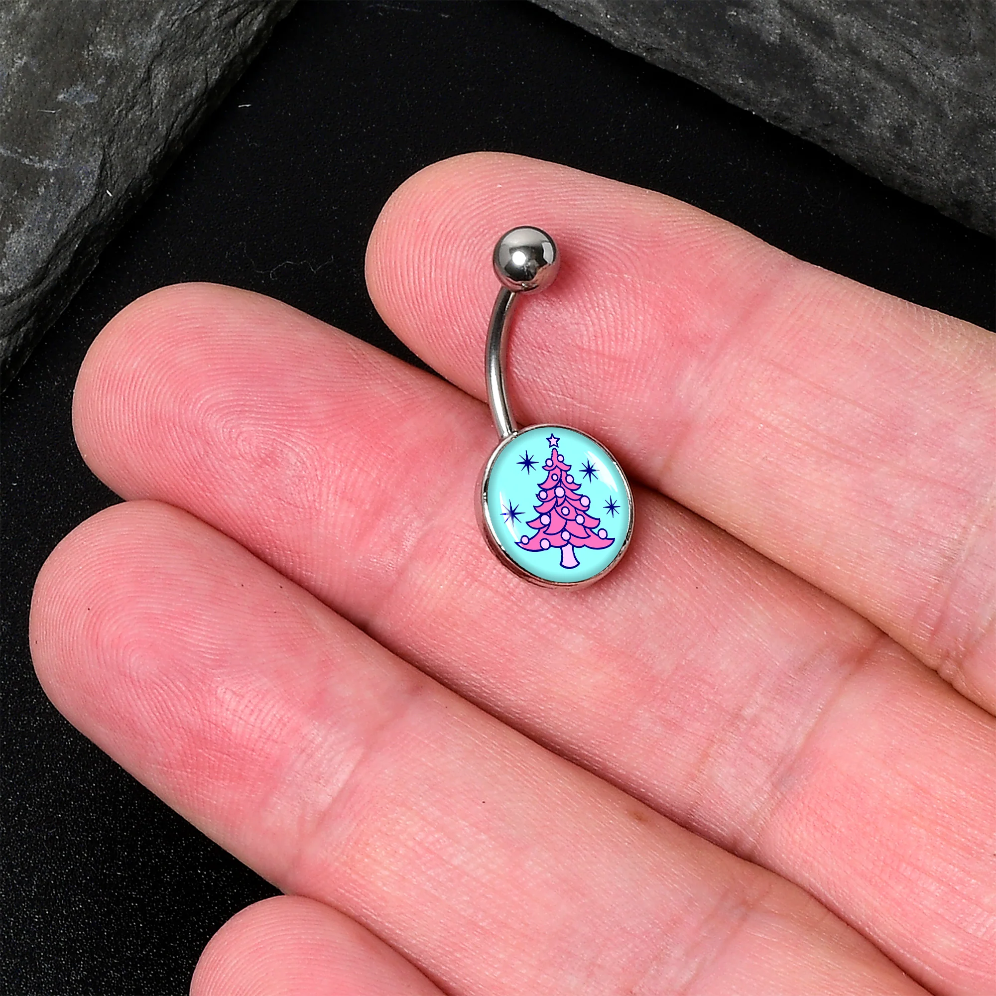 Pastel Christmas Tree Holiday Belly Ring by Onyx O - Image 2