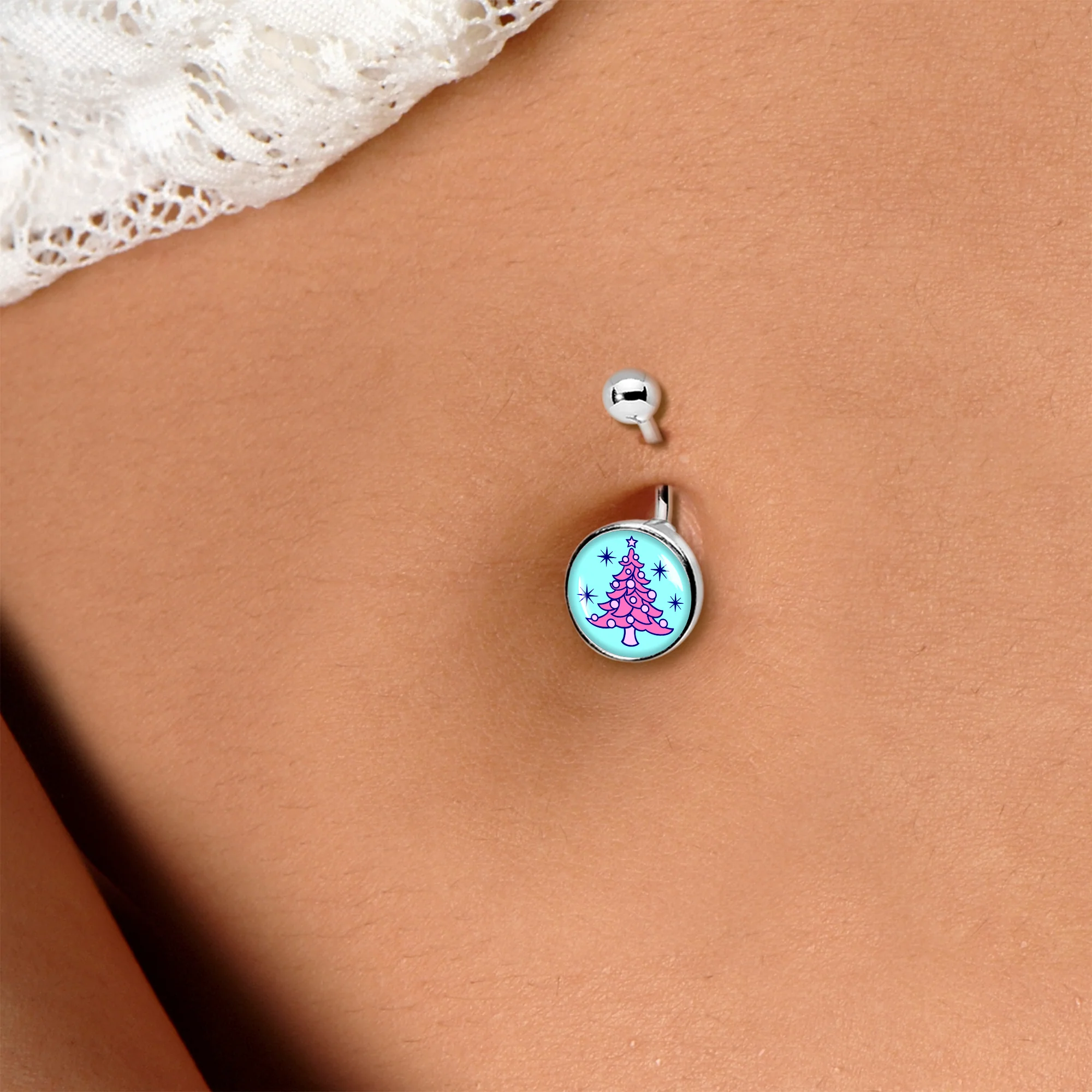 Pastel Christmas Tree Holiday Belly Ring by Onyx O - Image 3