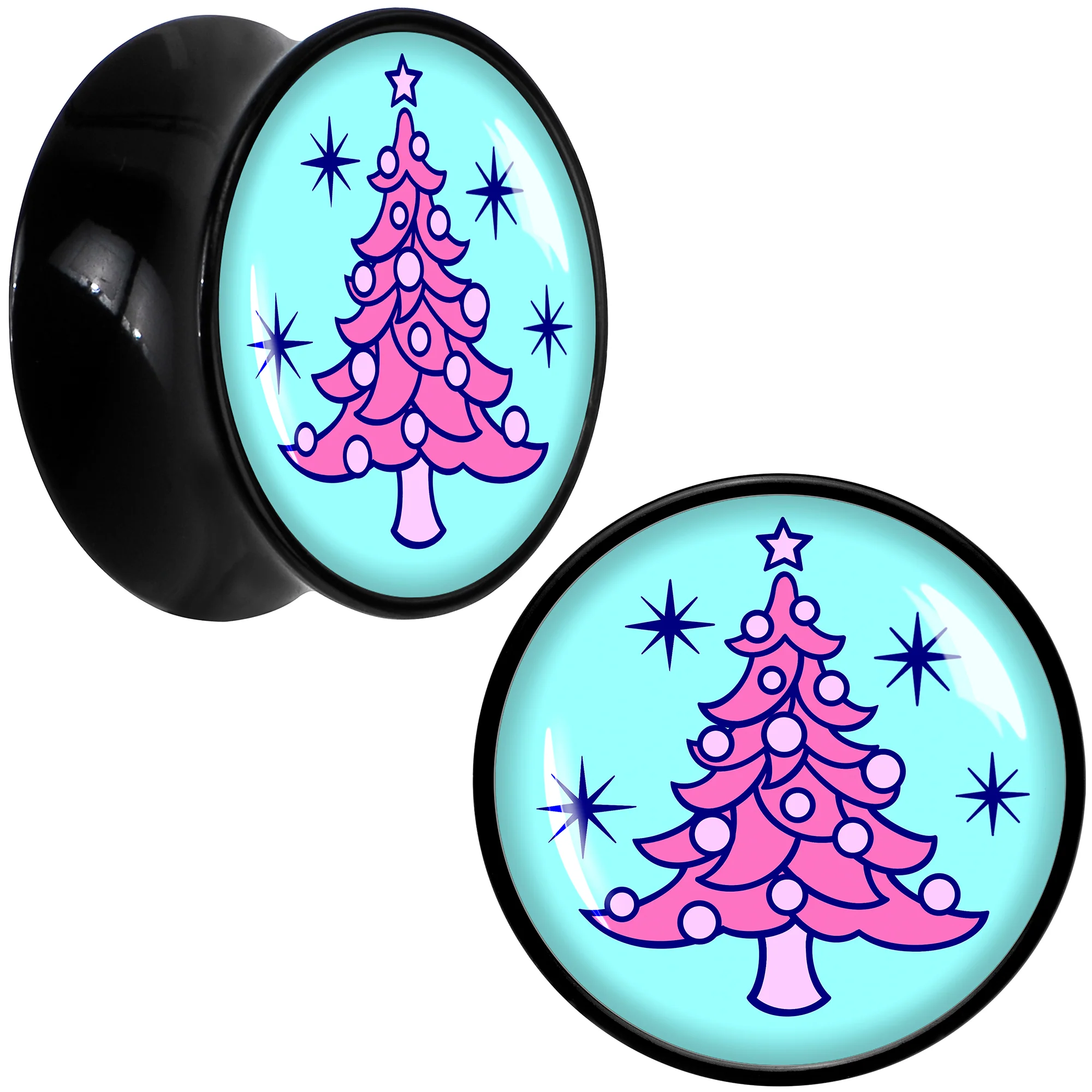 Pastel Christmas Tree Holiday Black Acrylic Saddle Plug Set by Onyx O - Image 10