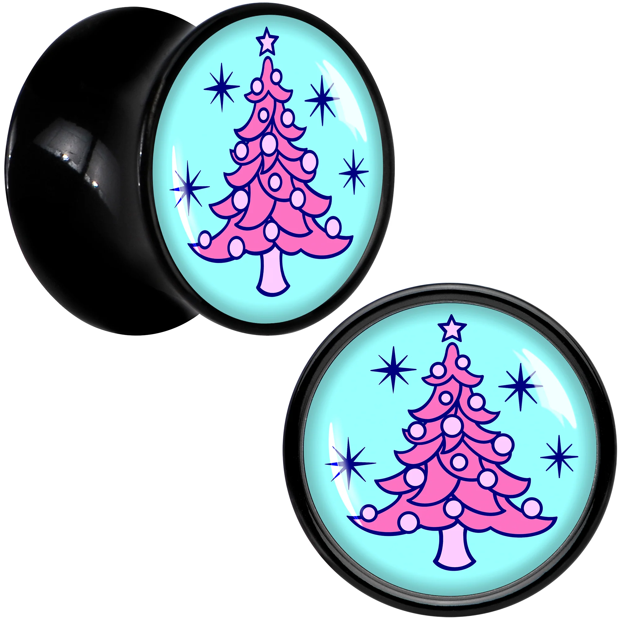Pastel Christmas Tree Holiday Black Acrylic Saddle Plug Set by Onyx O - Image 6
