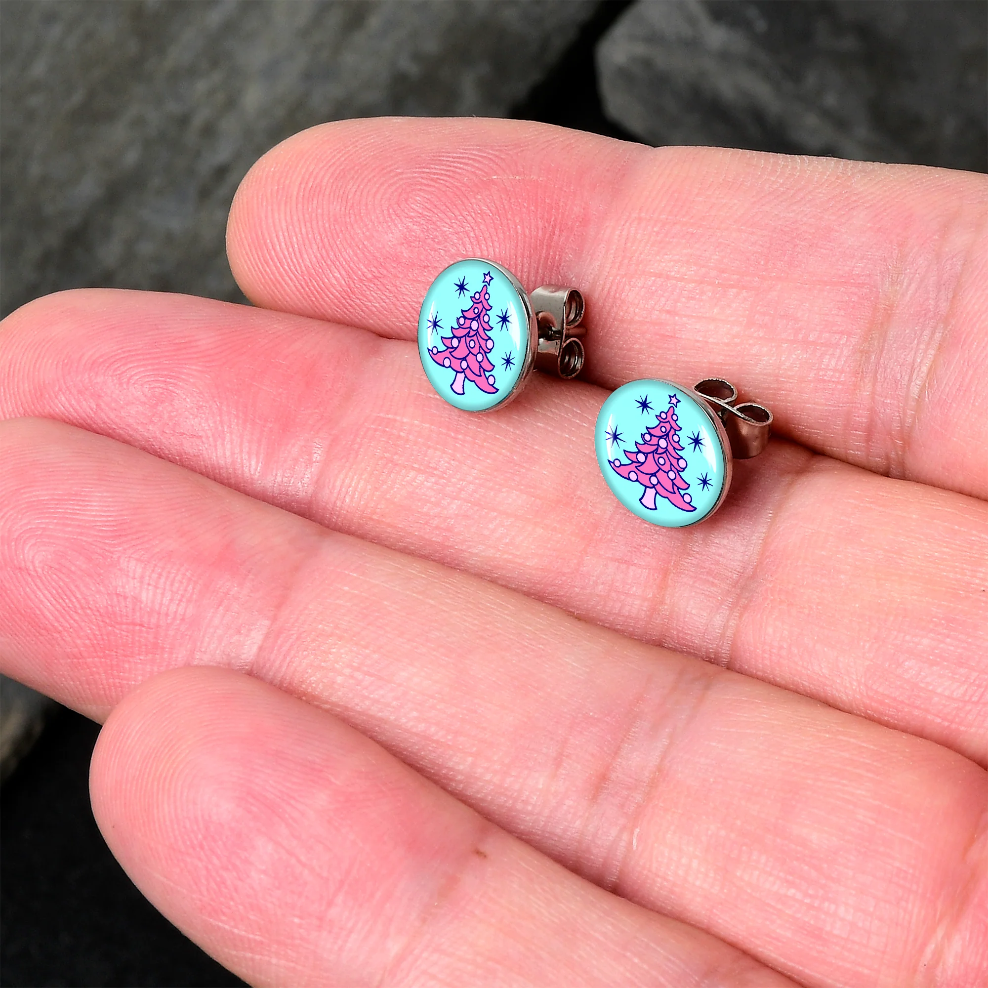Pastel Christmas Tree Holiday Stud Earrings by Onyx O - Image 2