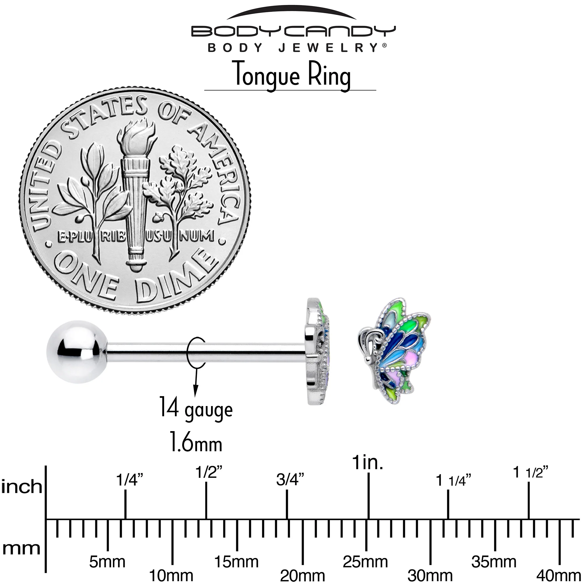 Pastel Profile Butterfly Barbell Tongue Ring - Image 5