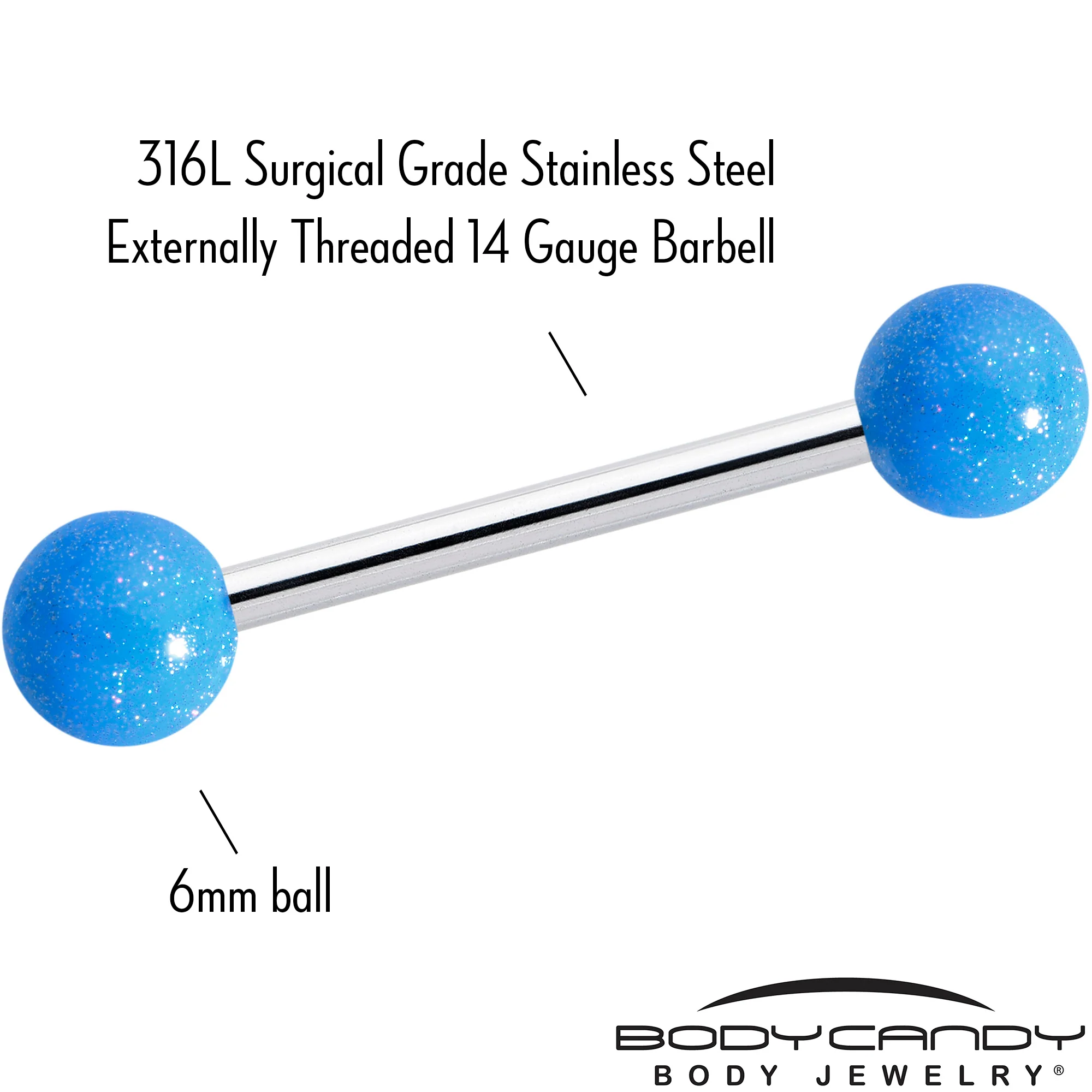 Pastel Shimmer Blue Ends Barbell Tongue Ring - Image 3