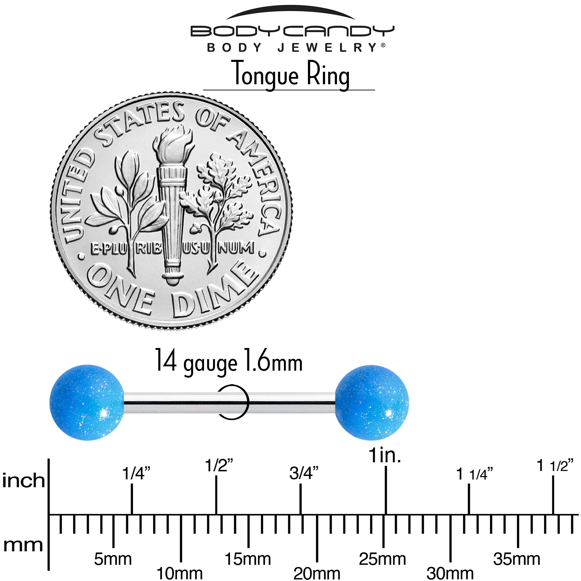 Pastel Shimmer Blue Ends Barbell Tongue Ring - Image 4