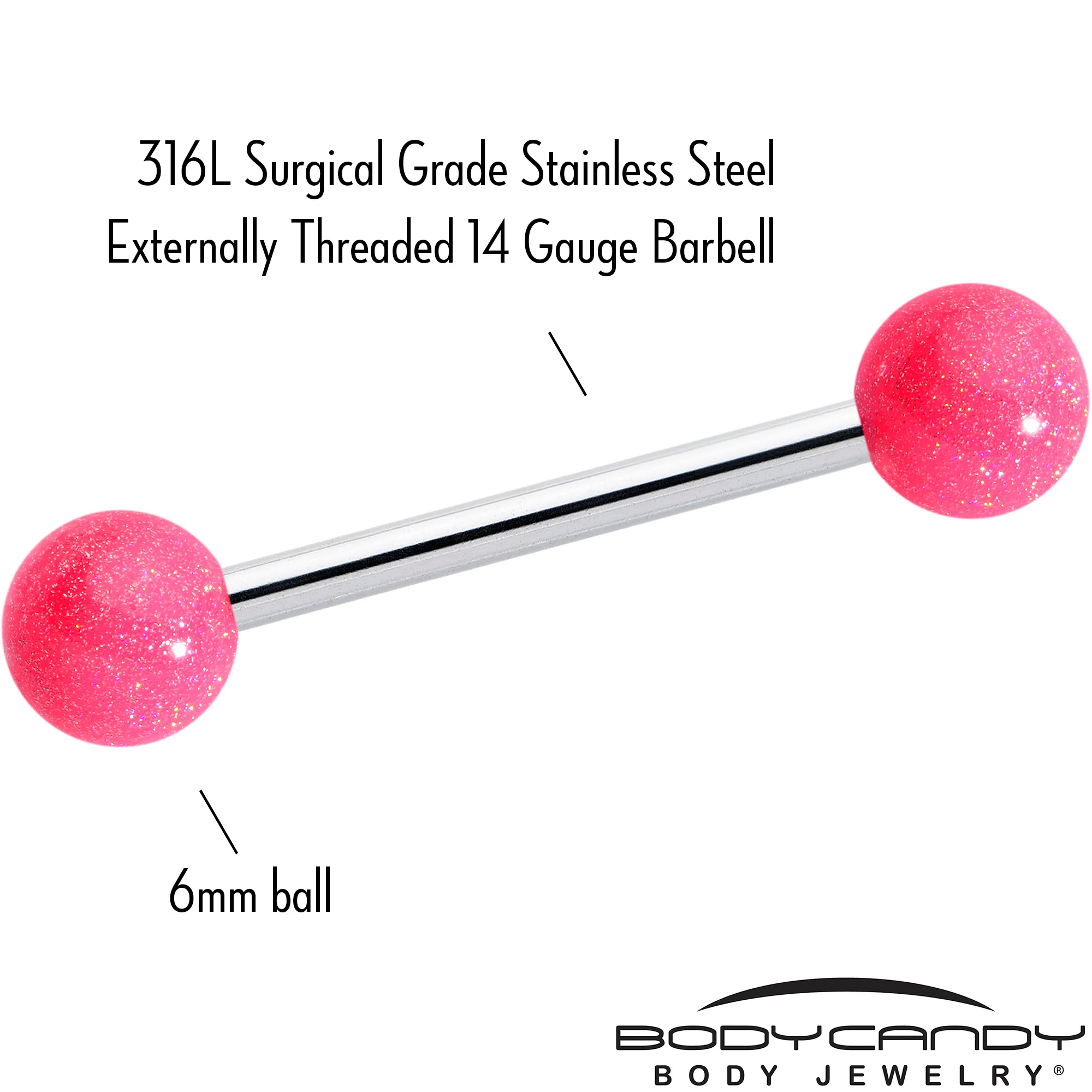Pastel Shimmer Pink Ends Barbell Tongue Ring - Image 3