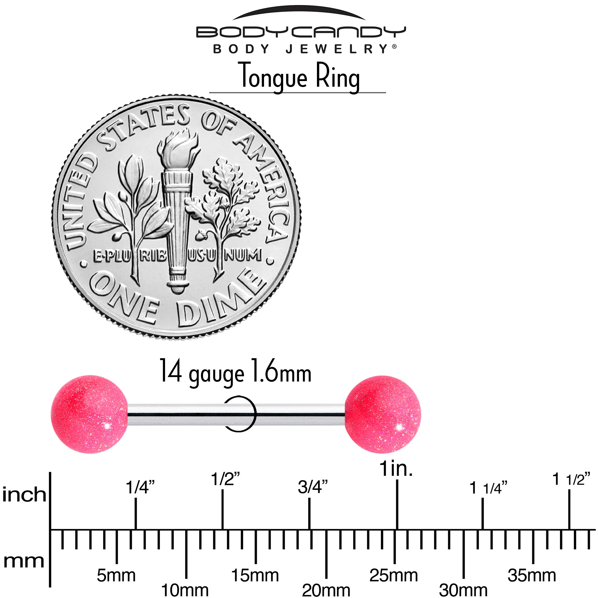Pastel Shimmer Pink Ends Barbell Tongue Ring - Image 4