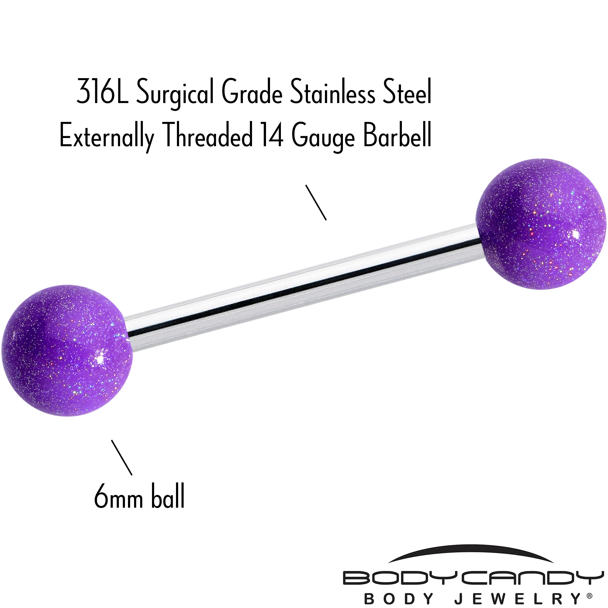 Pastel Shimmer Purple Ends Barbell Tongue Ring - Image 3