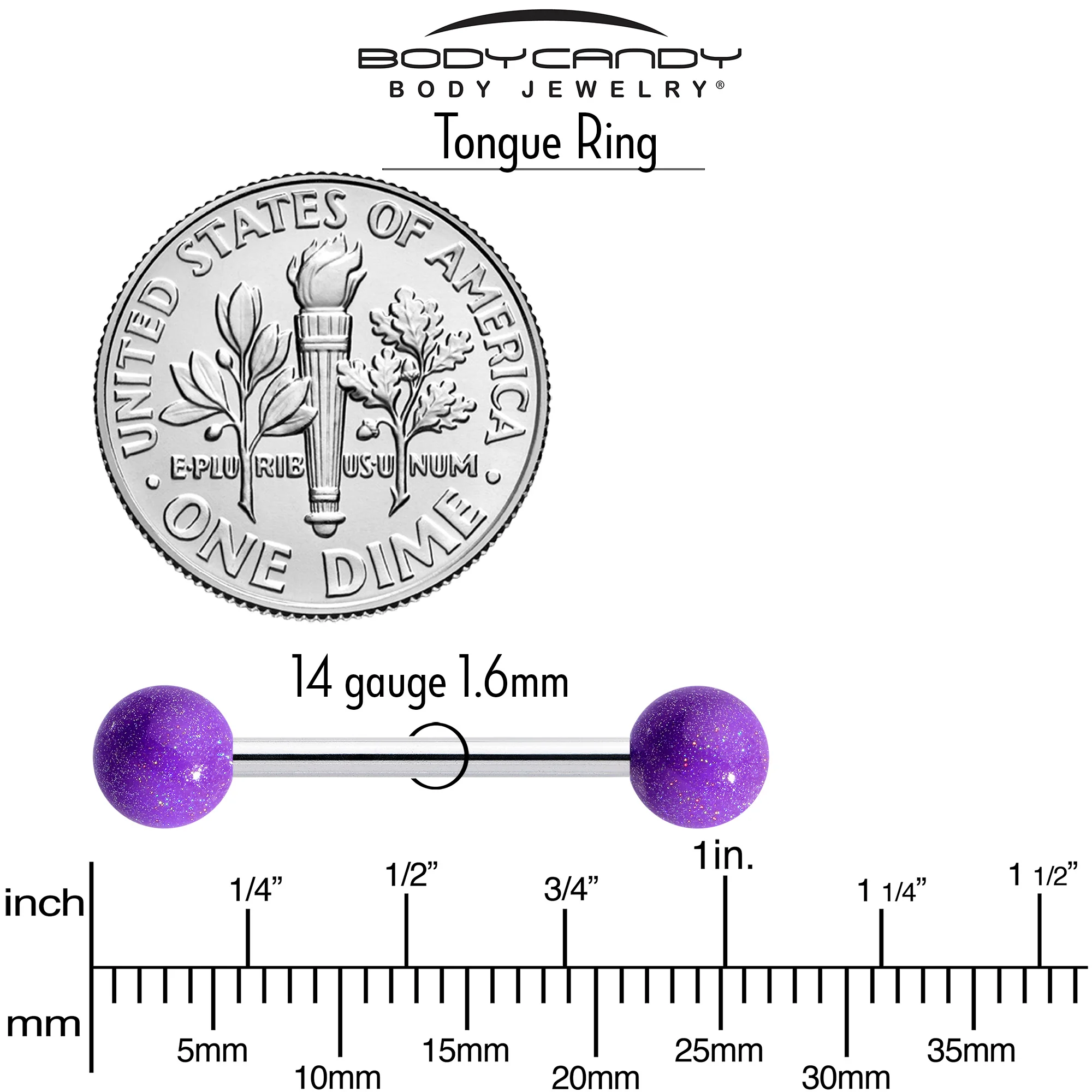 Pastel Shimmer Purple Ends Barbell Tongue Ring - Image 4