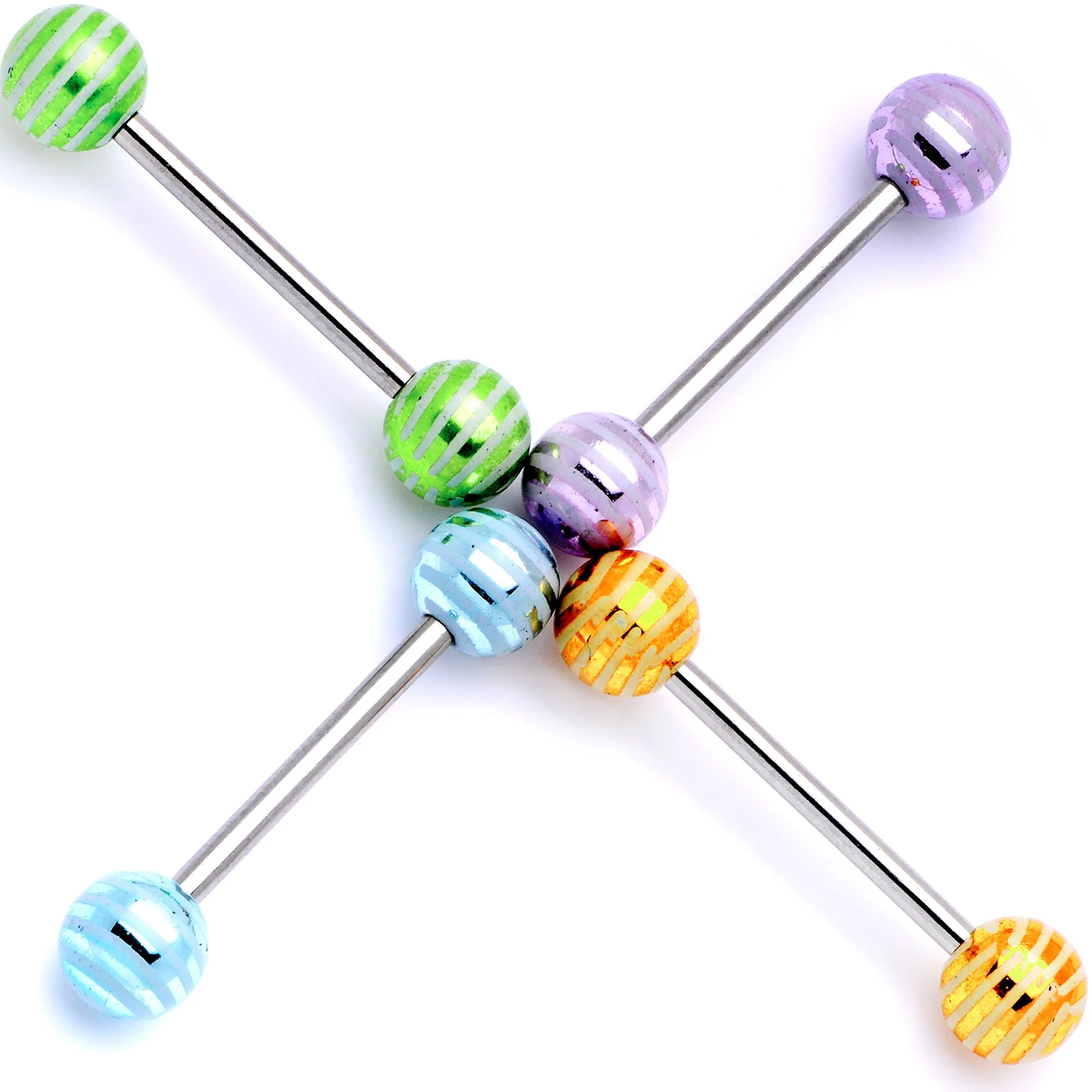 Pastel Stripes Party Barbell Tongue Ring Set of 4 - Image 2
