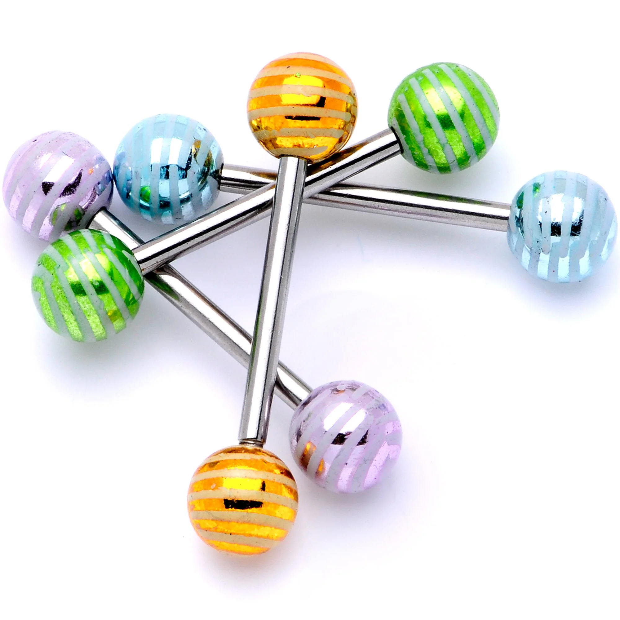 Pastel Stripes Party Barbell Tongue Ring Set of 4 - Image 3